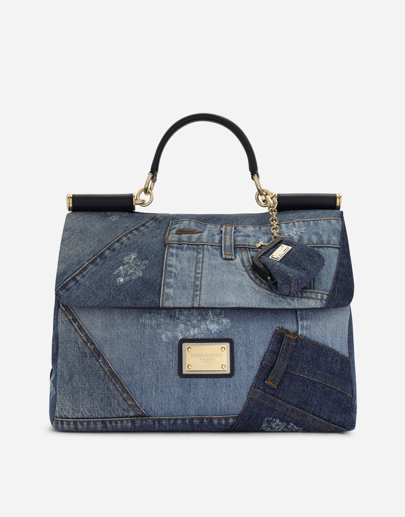 Large patchwork denim Sicily soft bag 1