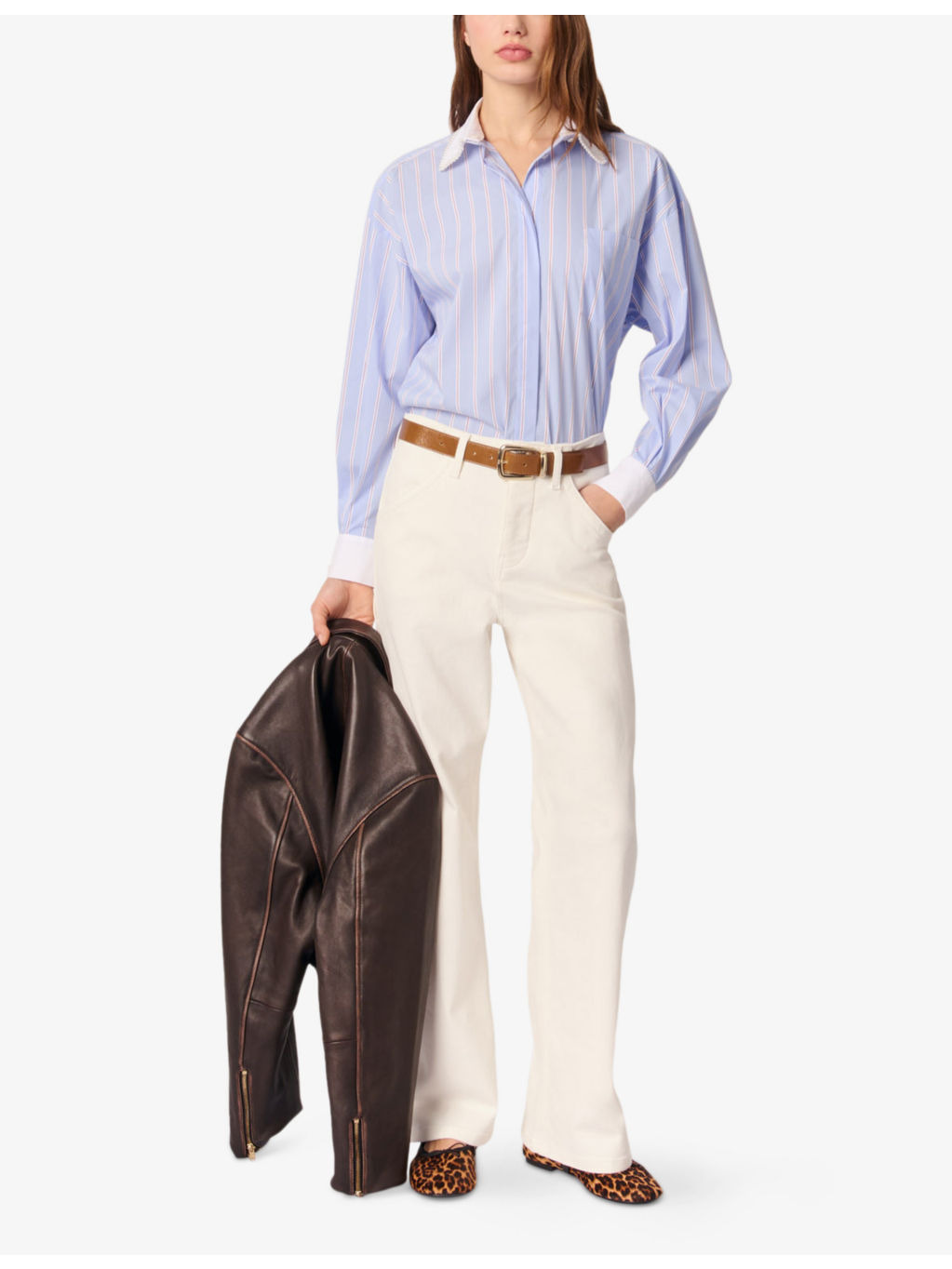 Striped Contrast-Collar Cotton Shirt - 2