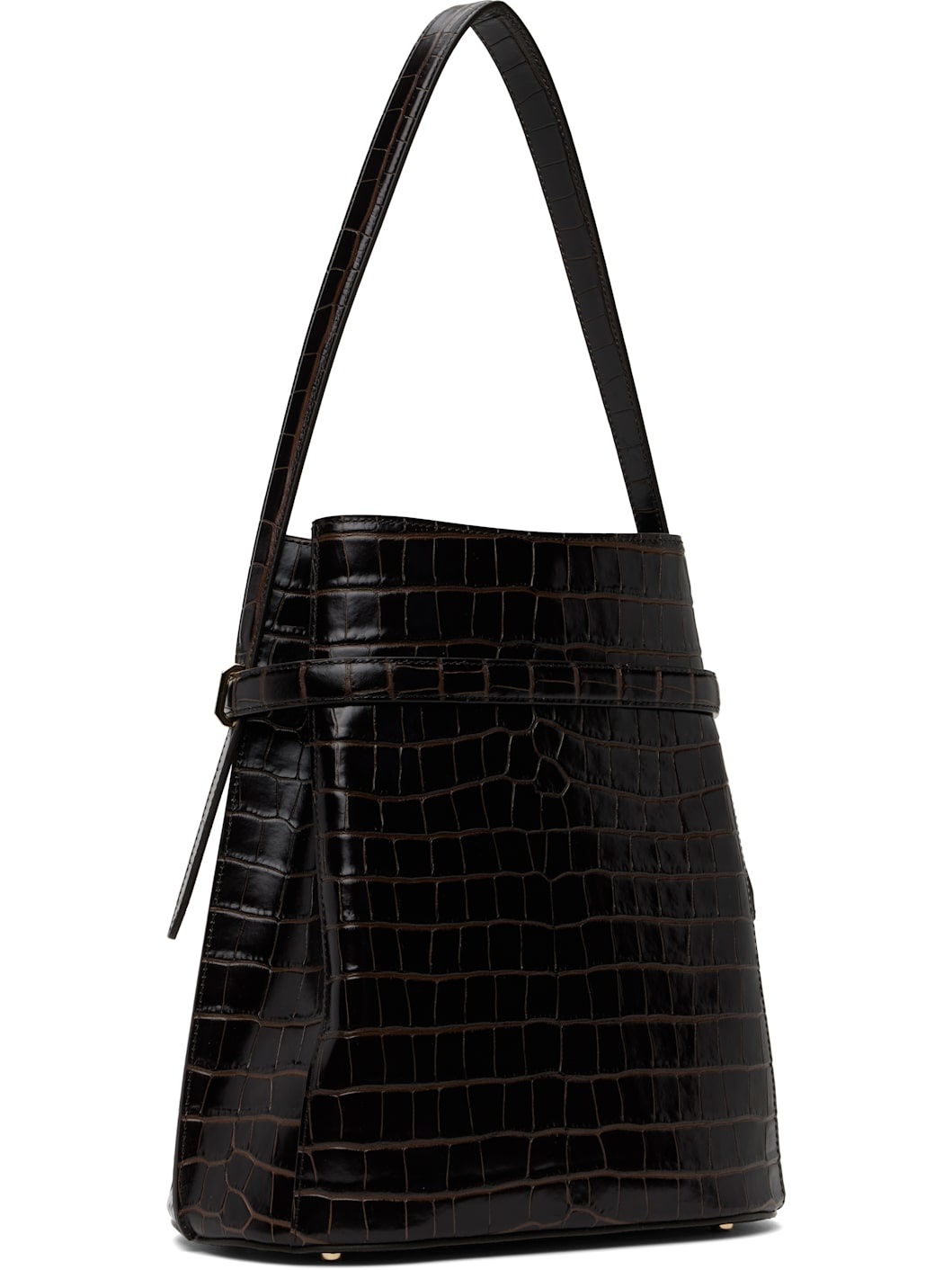 Brown Belted Croco-Embossed Bucket Bag - 3