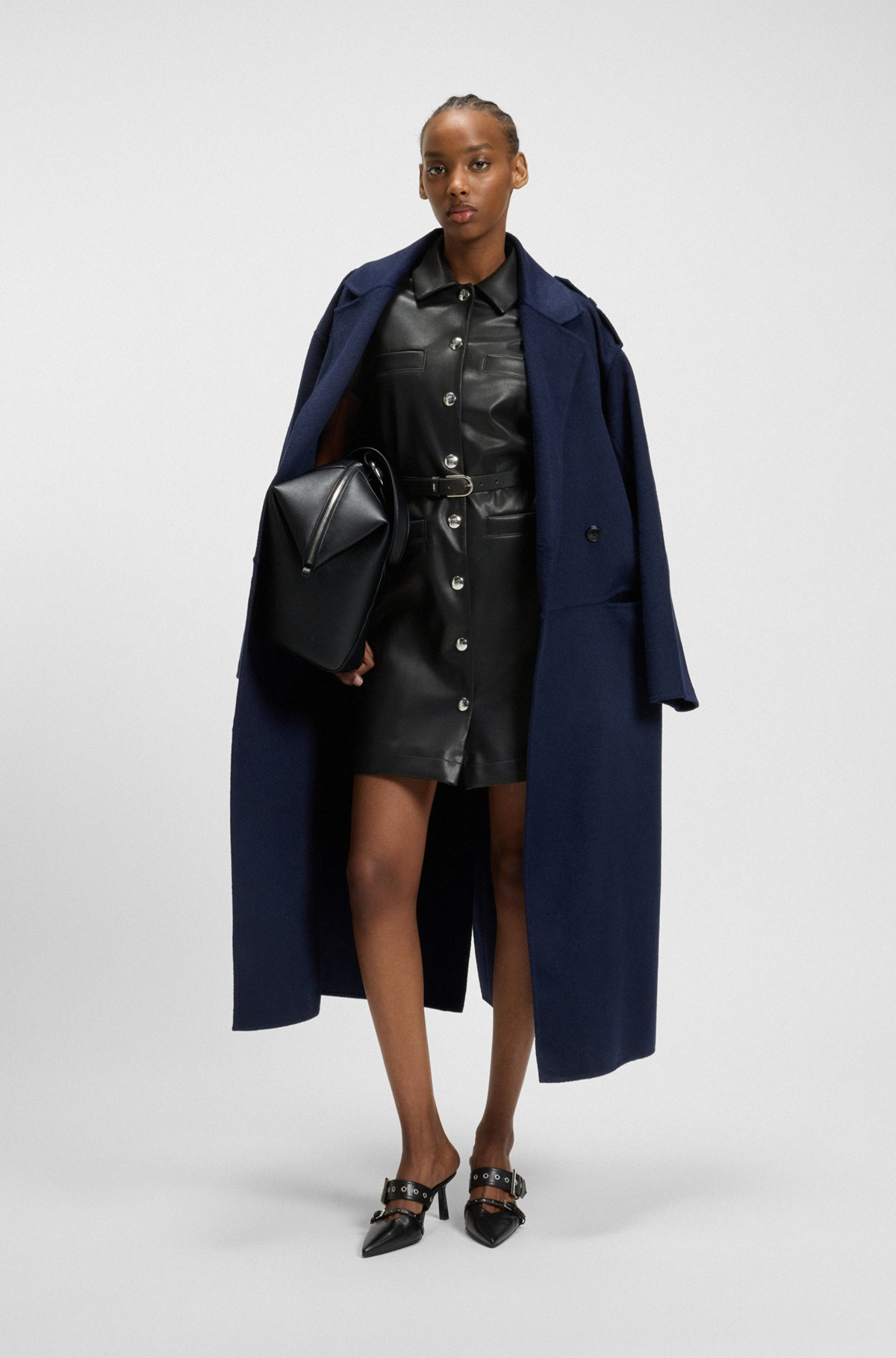 SHIRT DRESS IN FAUX LEATHER WITH PRESS-STUD BUTTONS - 2