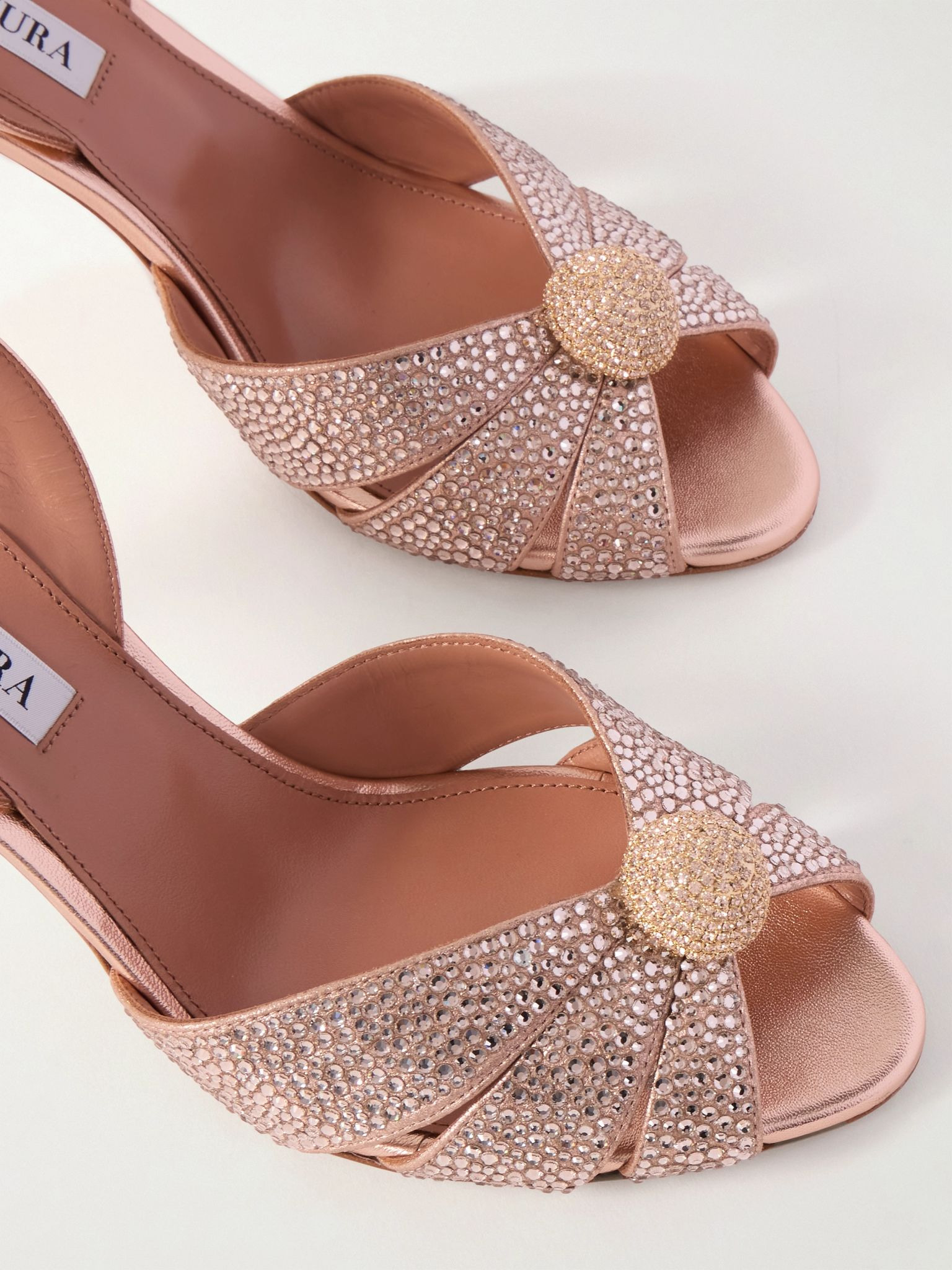 Italian Flirt 75 crystal-embellished metallic leather slingback sandals Antique rose - 4