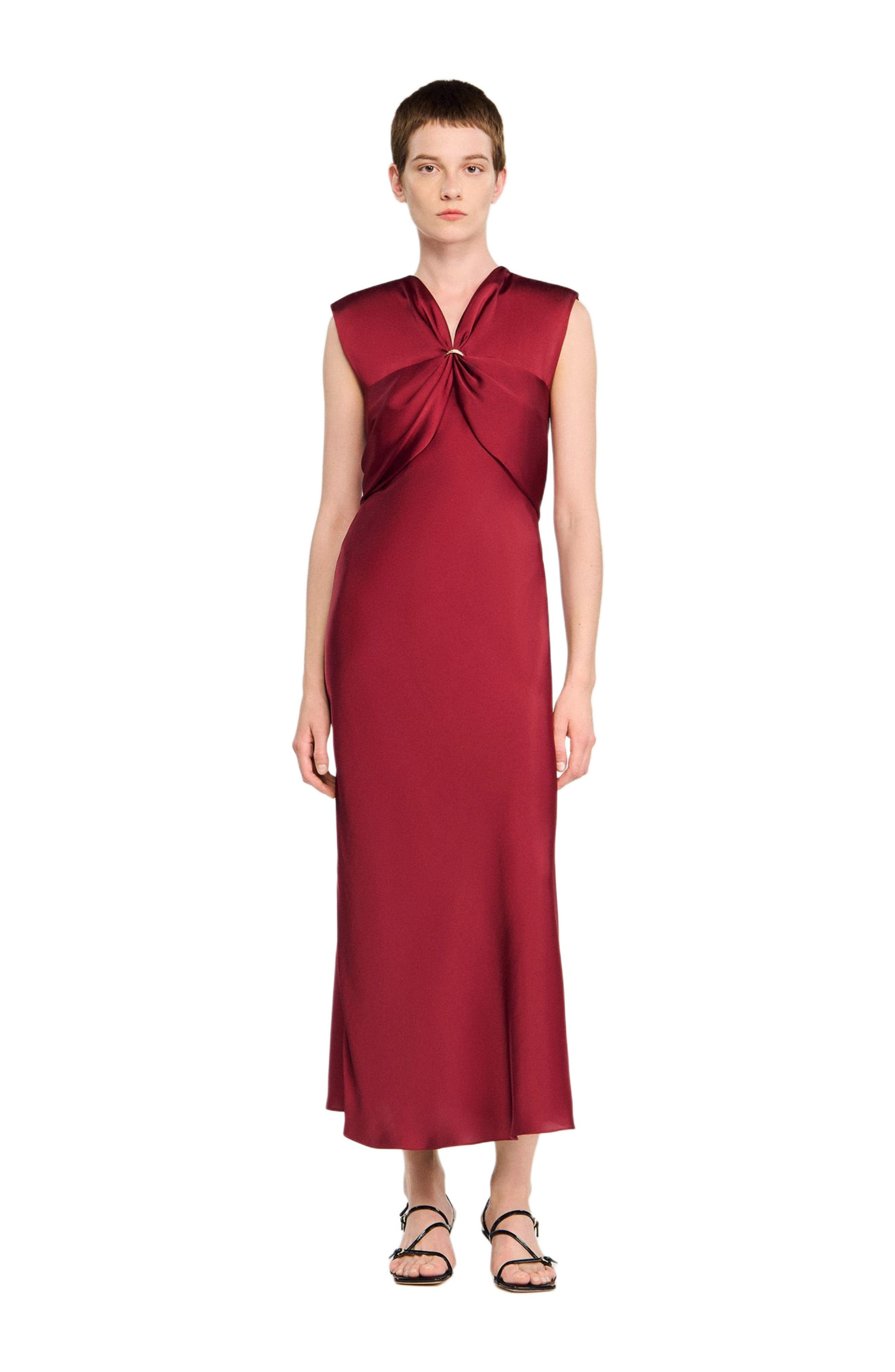 SANDRO V-neck maxi dress in Bordeaux at Nordstrom - 6