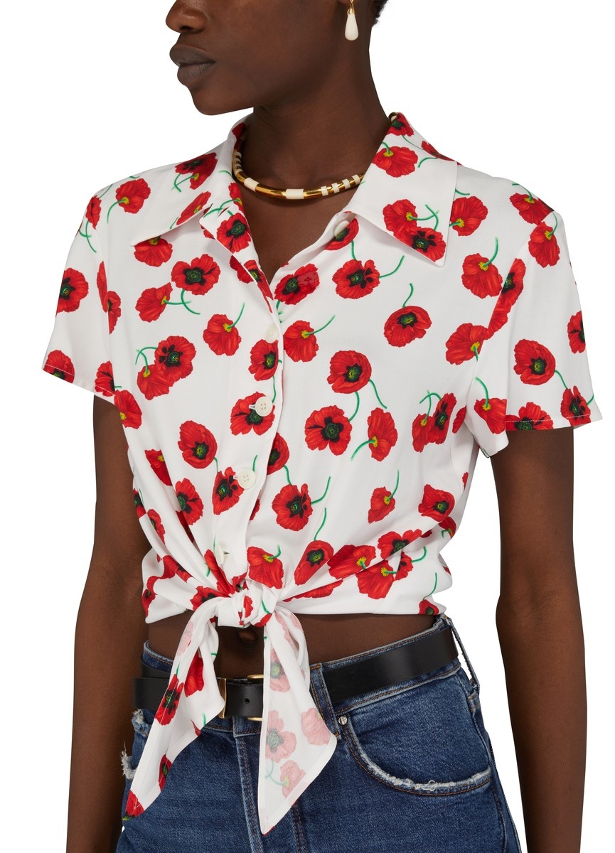 Printed Cropped Knotted Blouse - 4