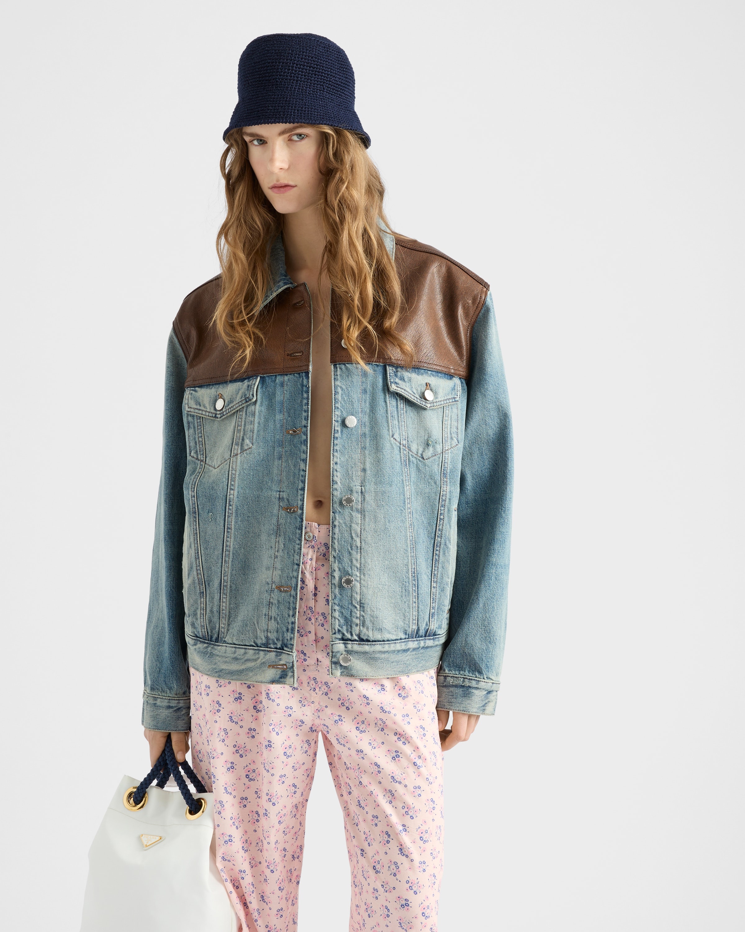 Denim and leather blouson jacket - 6