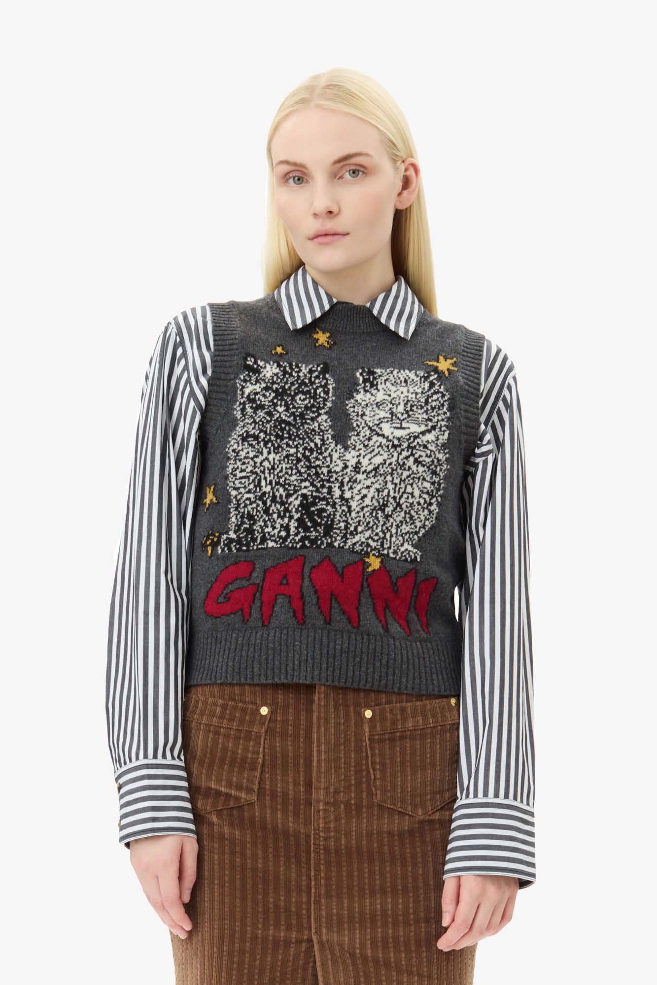 GREY GRAPHIC CATS VEST - 2