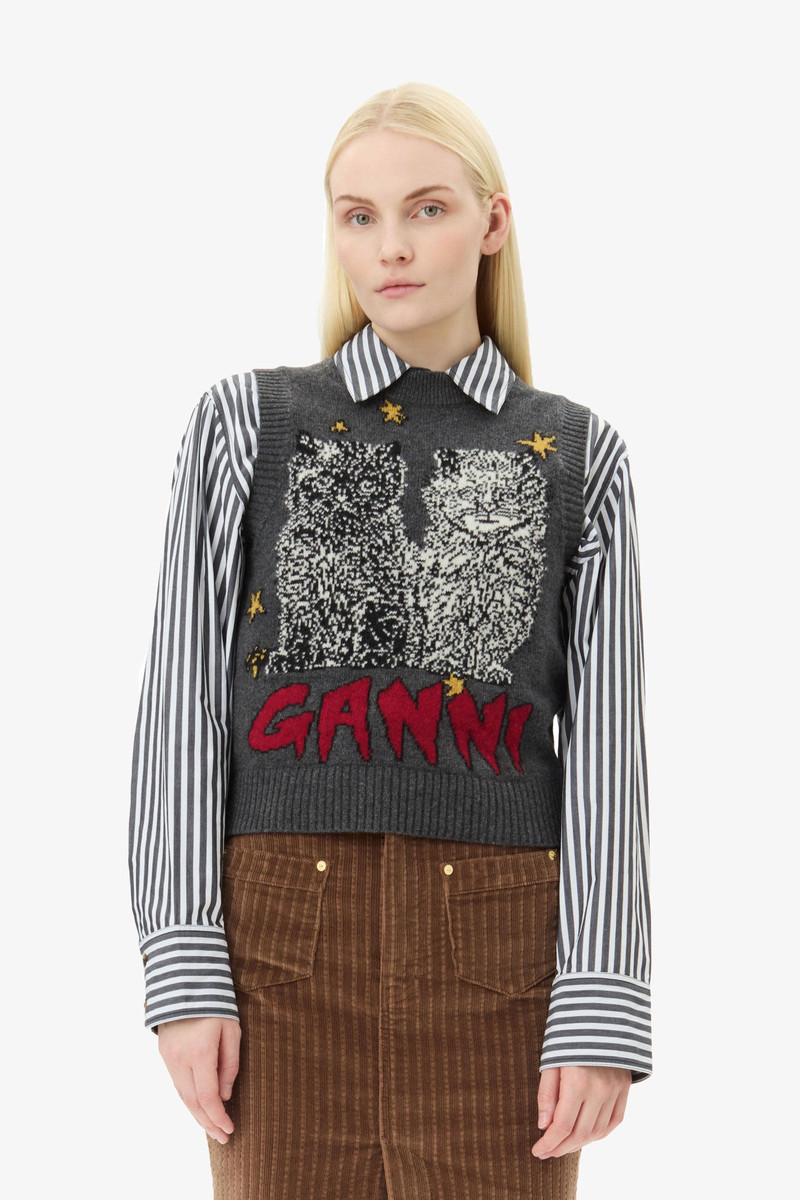 GANNI GREY GRAPHIC CATS VEST outlook
