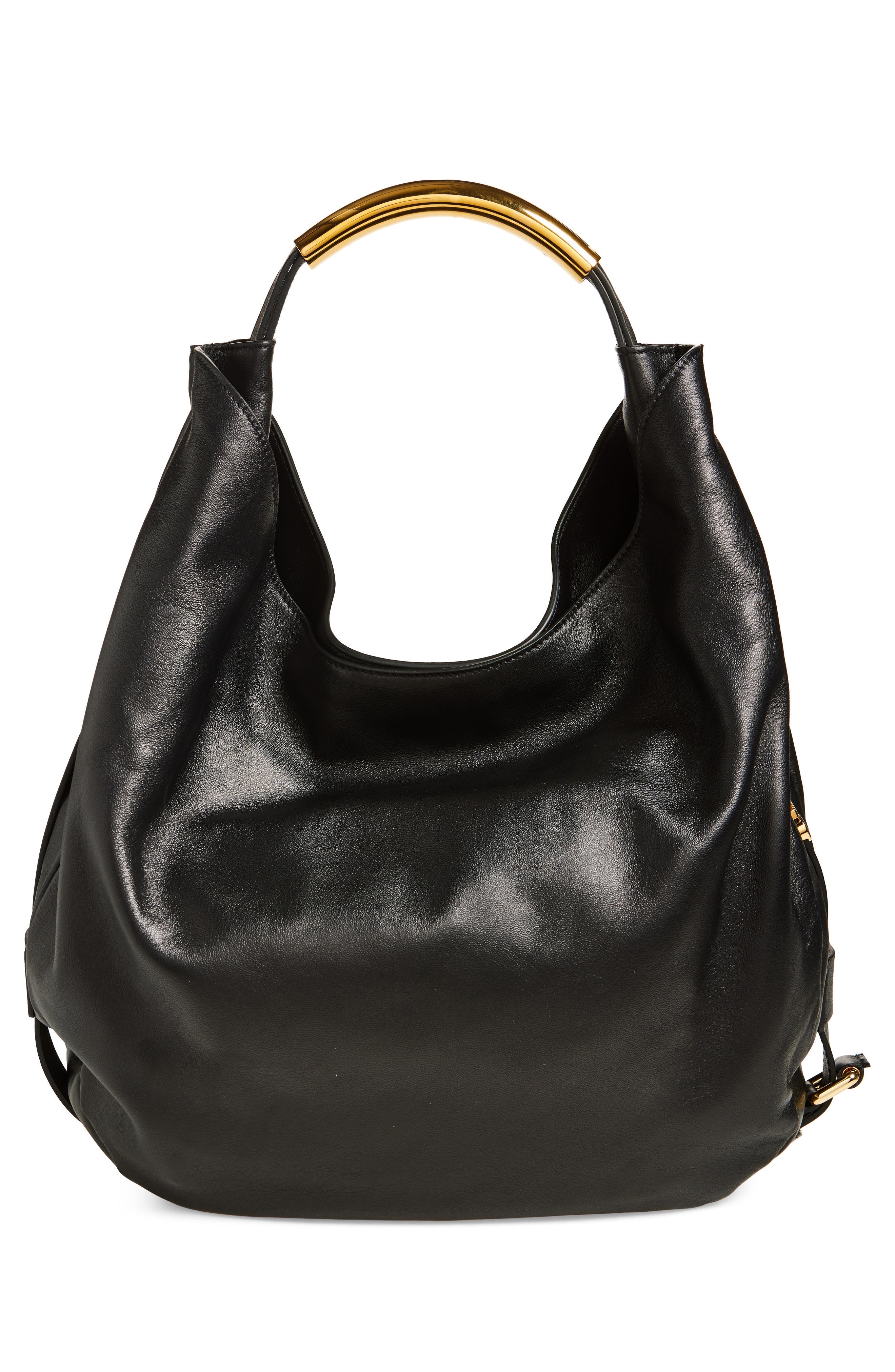 Moschino Handle Me Leather Hobo Bag in Black at Nordstrom - 4