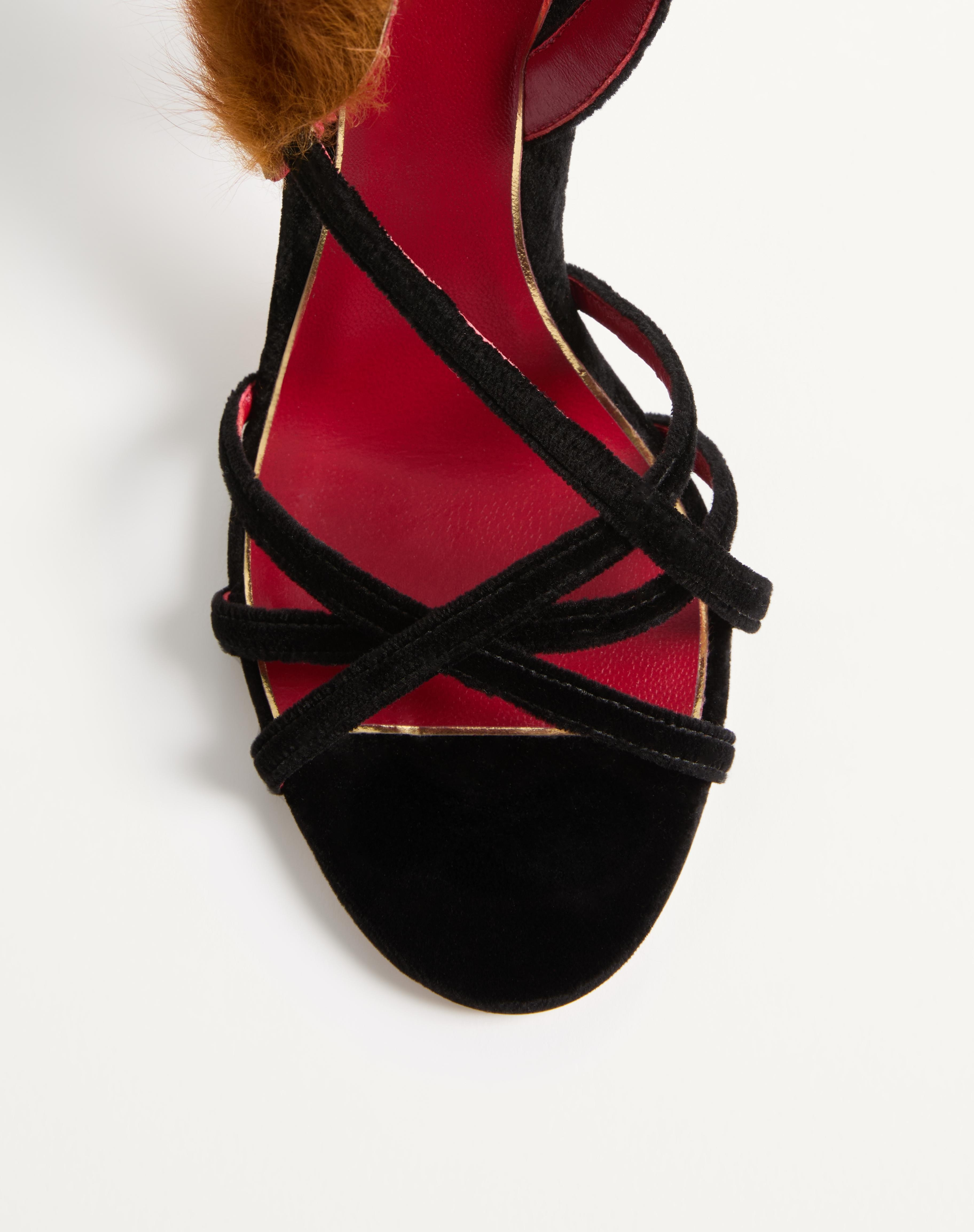 FETISHIQUE VELVET SANDAL WITH FUR LEAF 105MM - 6