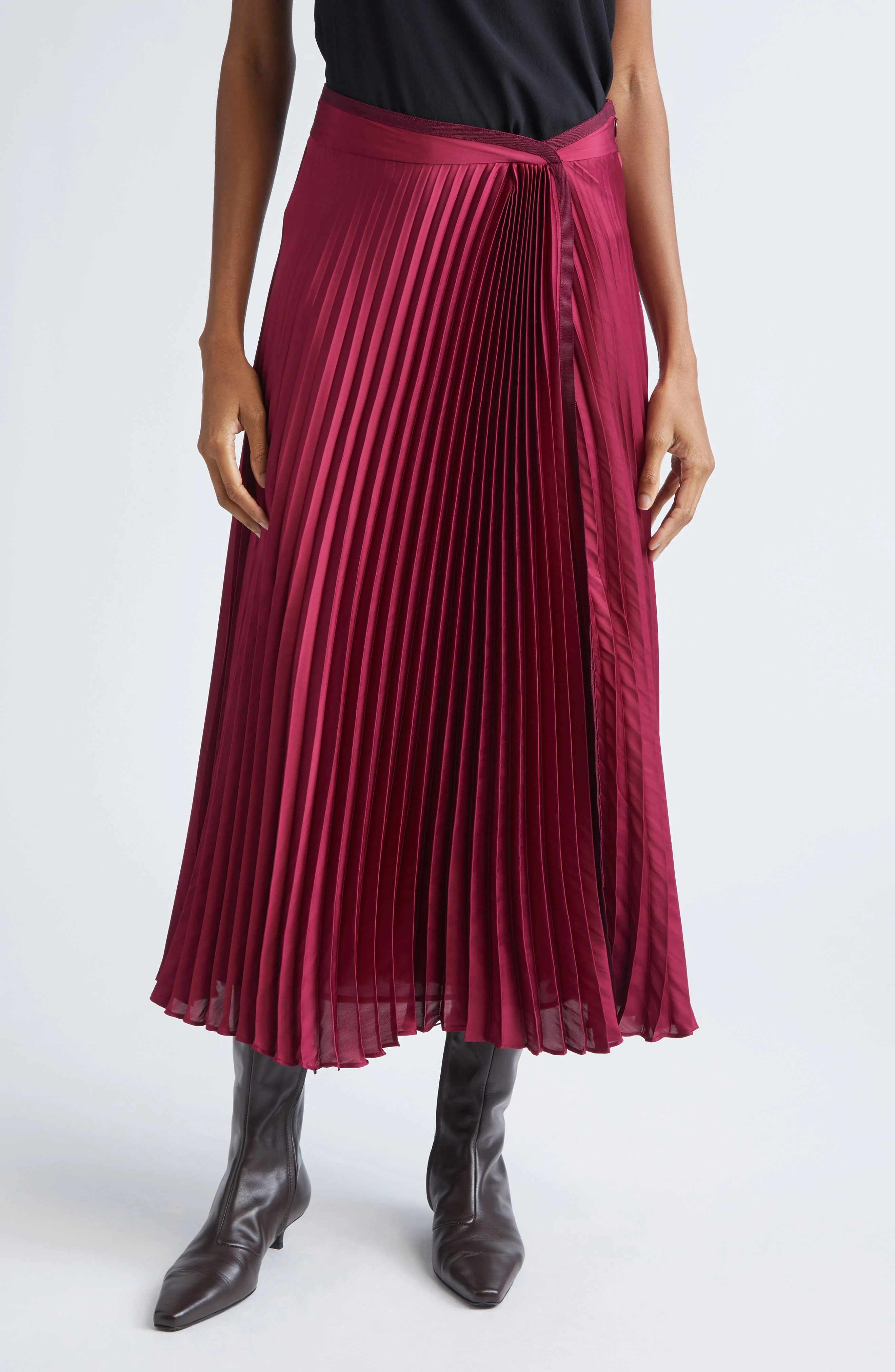 Derek Lam 10 Crosby Liriel Pleated Midi Skirt in Carmine at Nordstrom - 1
