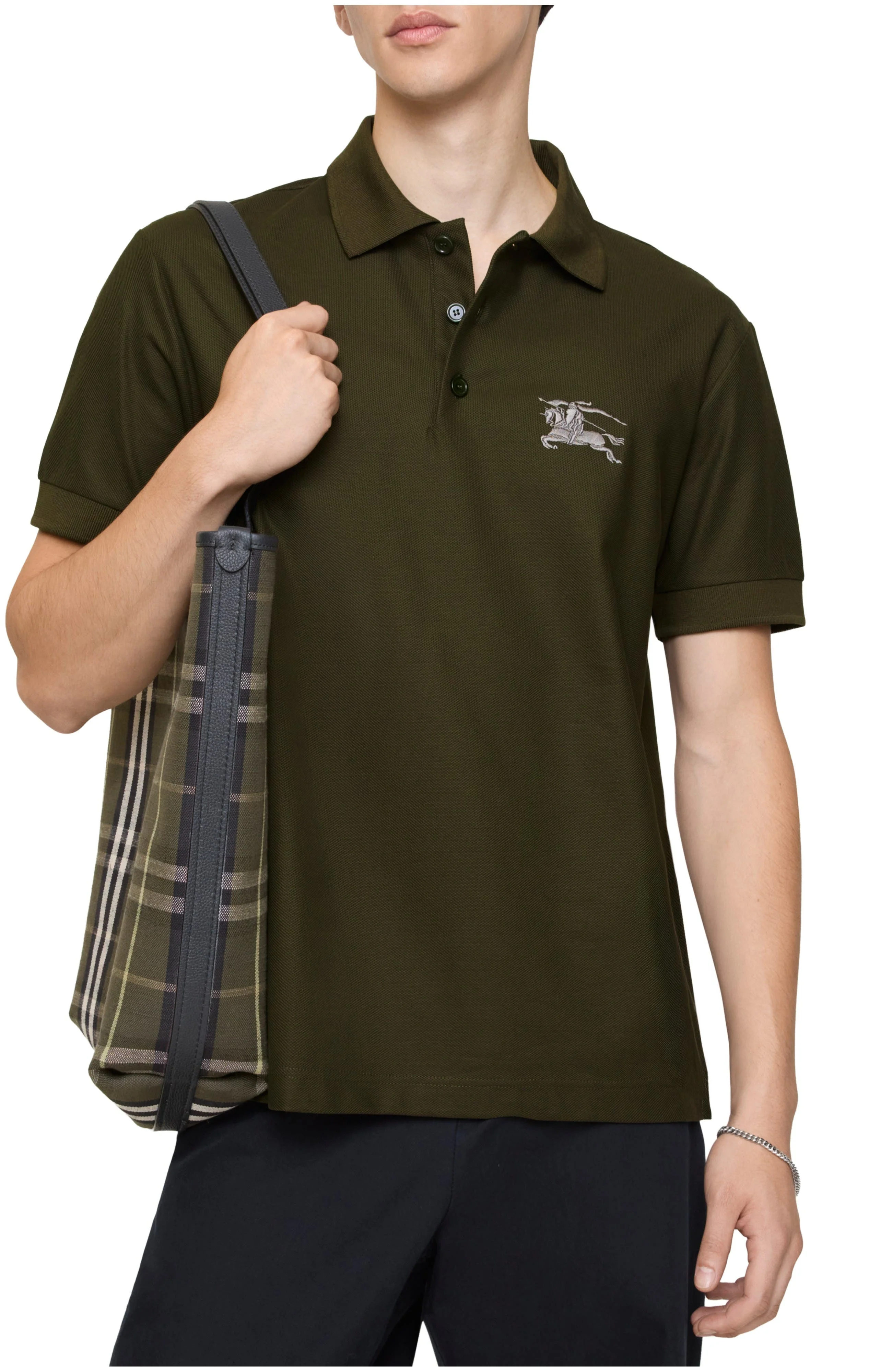 burberry Metallic EKD Cotton Polo Shirt in Marsh Green at Nordstrom - 1