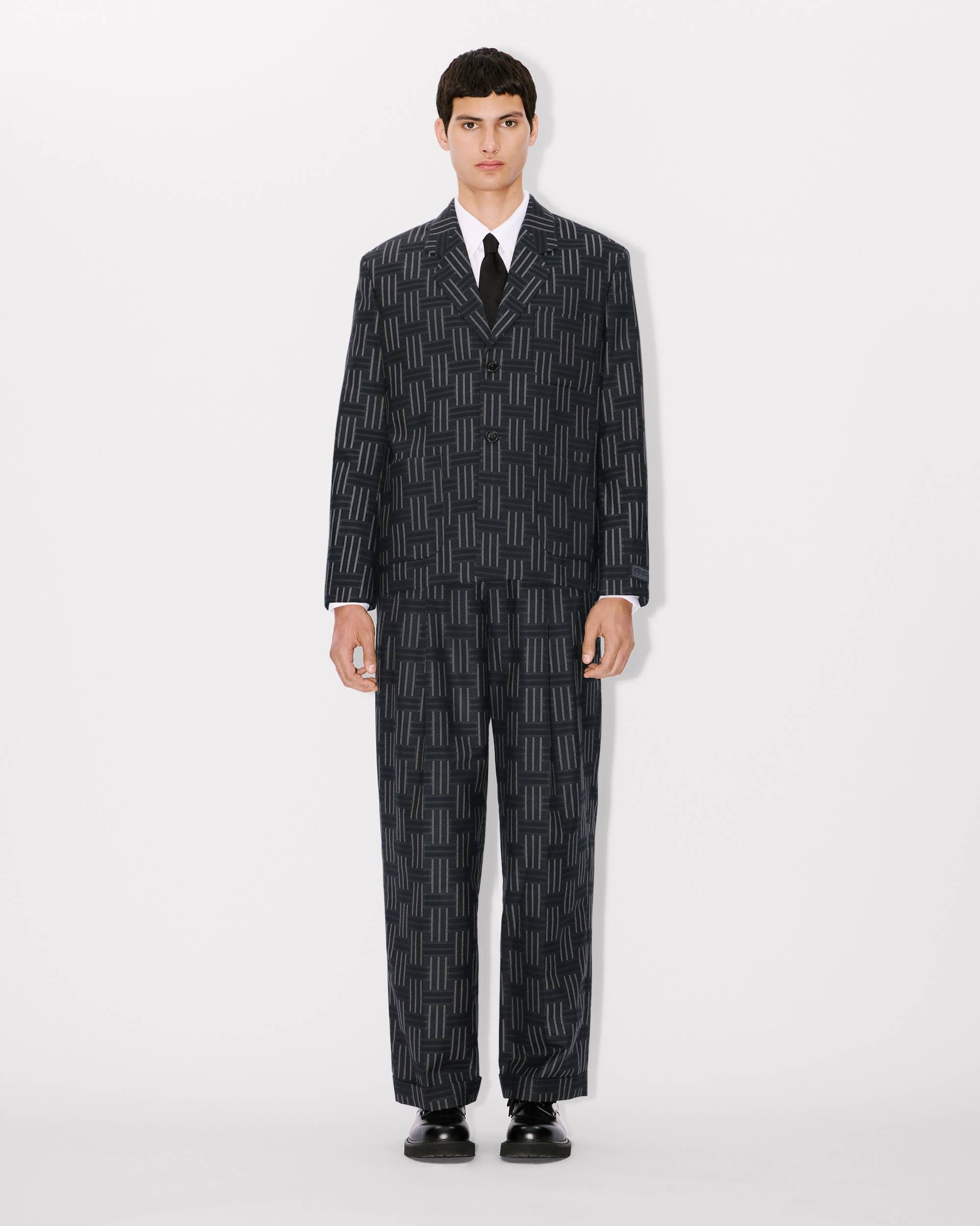 'KENZO Weave' straight pleated tailored pants in wool and cotton - 3