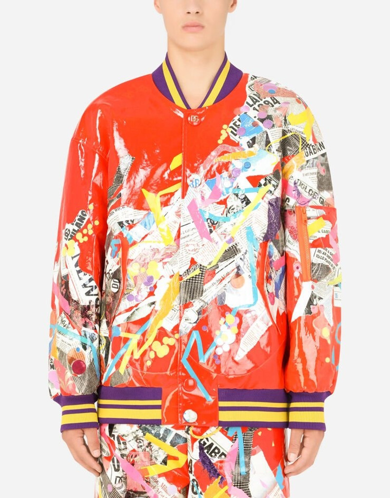 Jacket with newspaper patchwork print 1