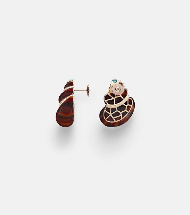 Coquillage 9kt gold earrings with diamonds and turquoise 4