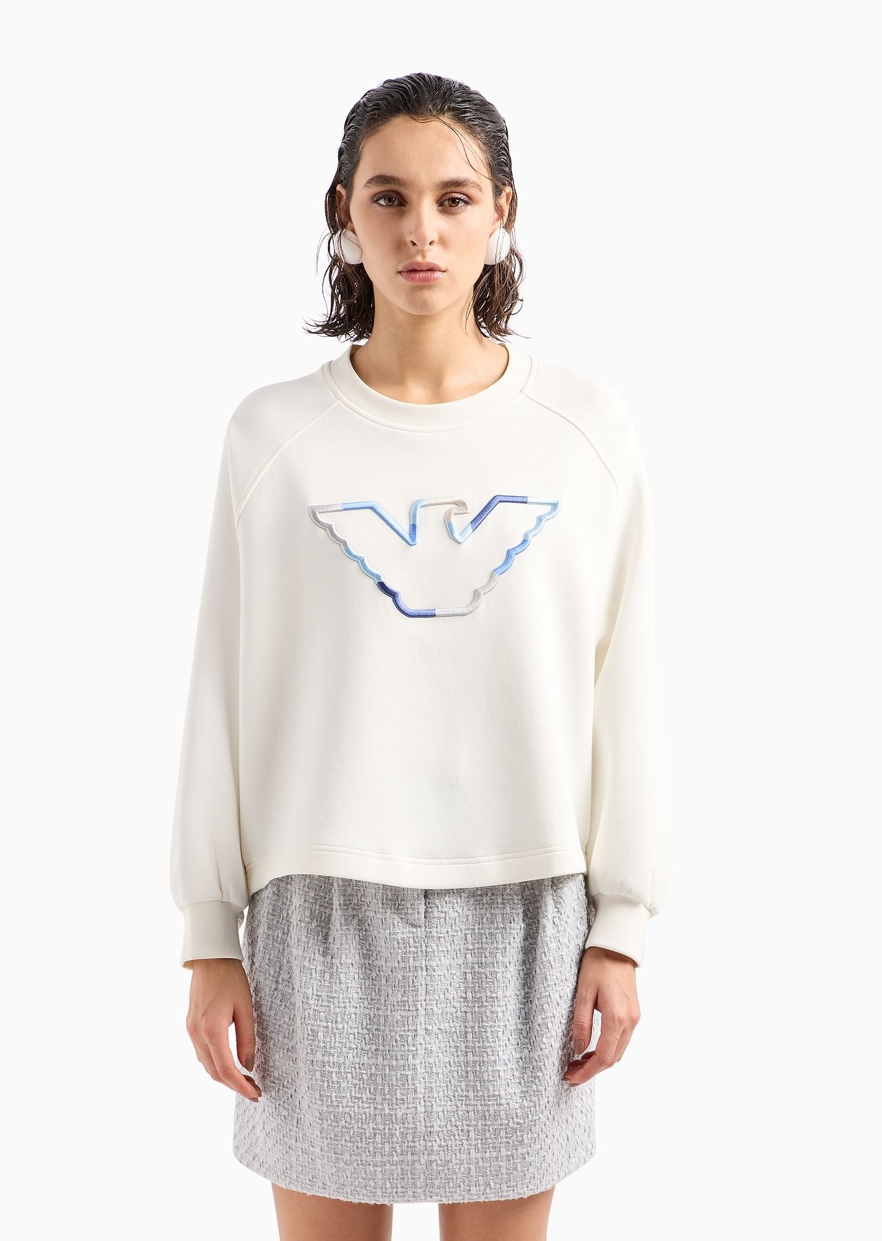 Double-jersey crew-neck sweatshirt with eagle - 2