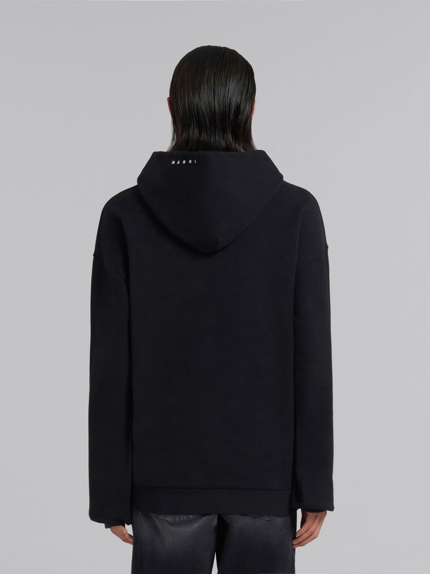 BLACK BIO COTTON HOODIE WITH MAXI SLOGAN PRINT - 3