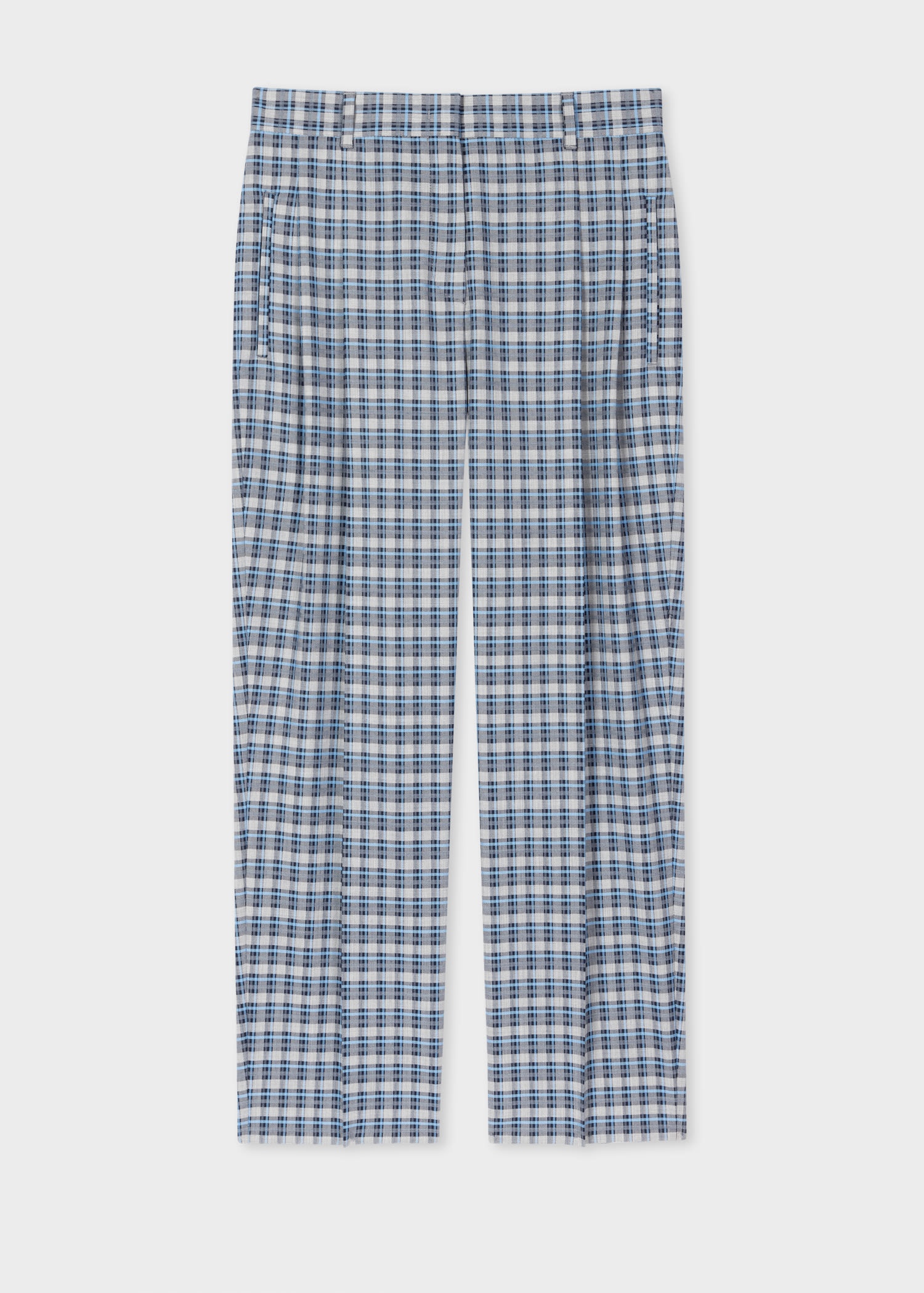 Wool-Blend Blue Check Trousers - 1