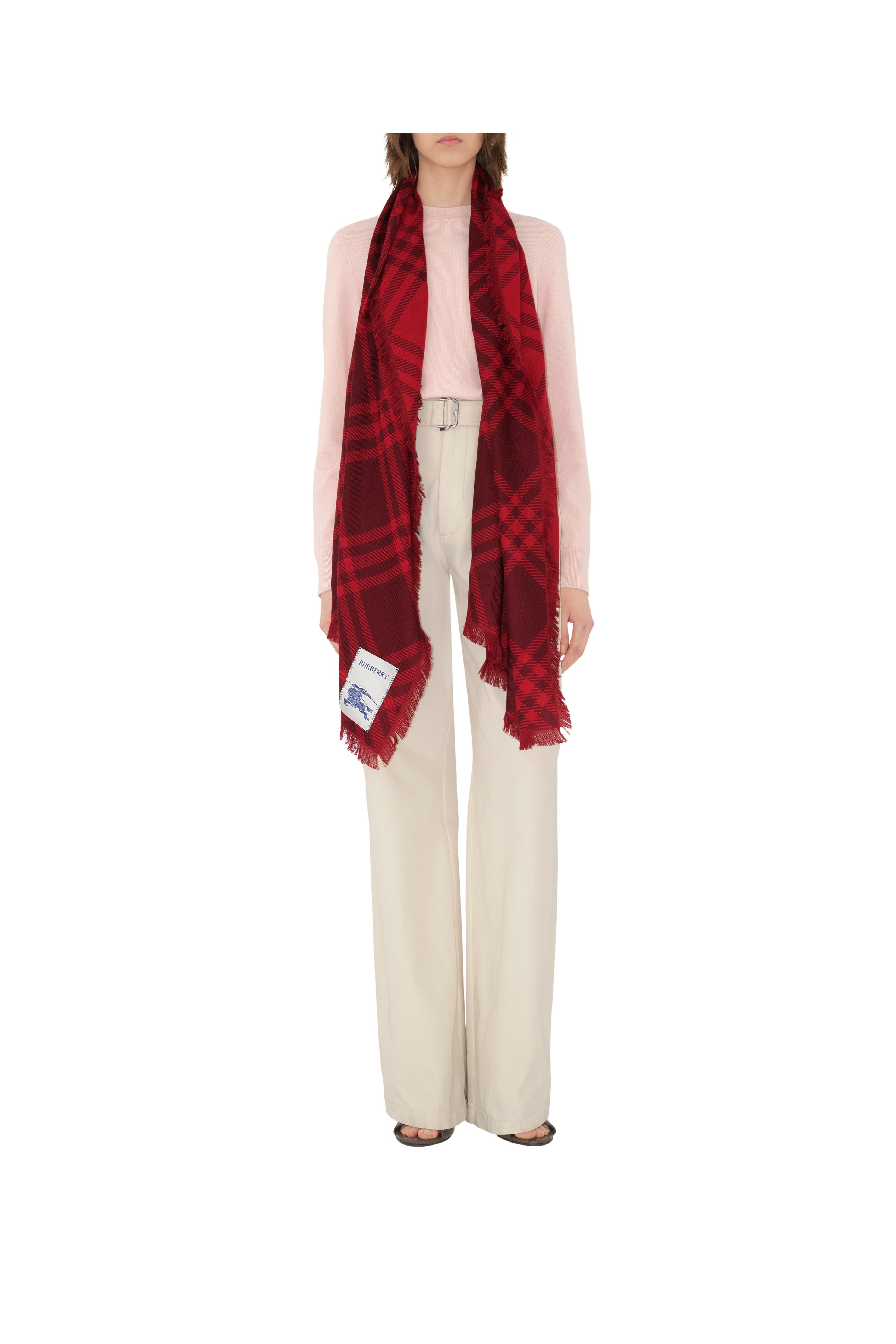 burberry Wide Check Wool Silk Scarf in Oxblood/pillar at Nordstrom - 2