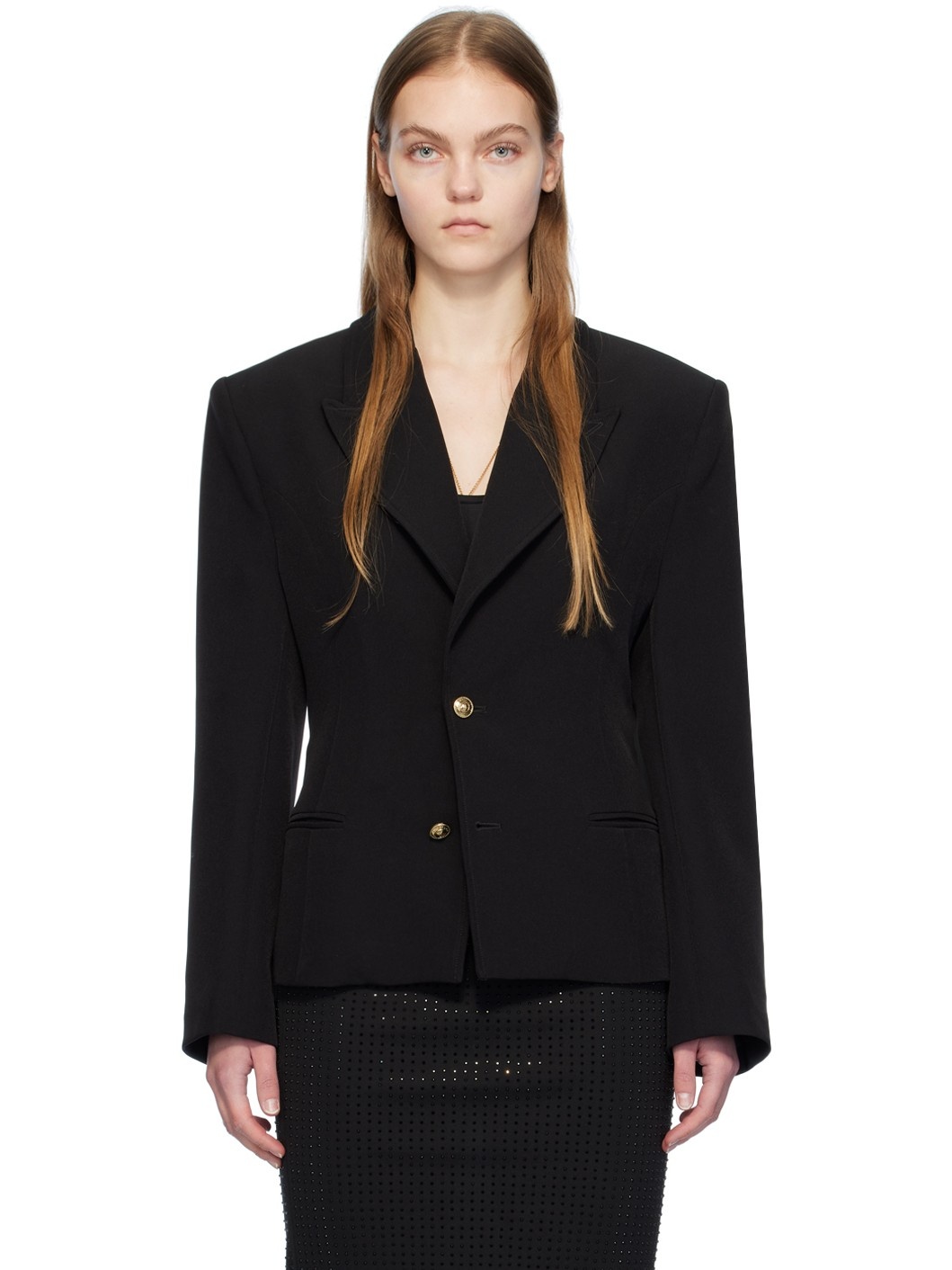 Black Lace-Up Blazer - 1