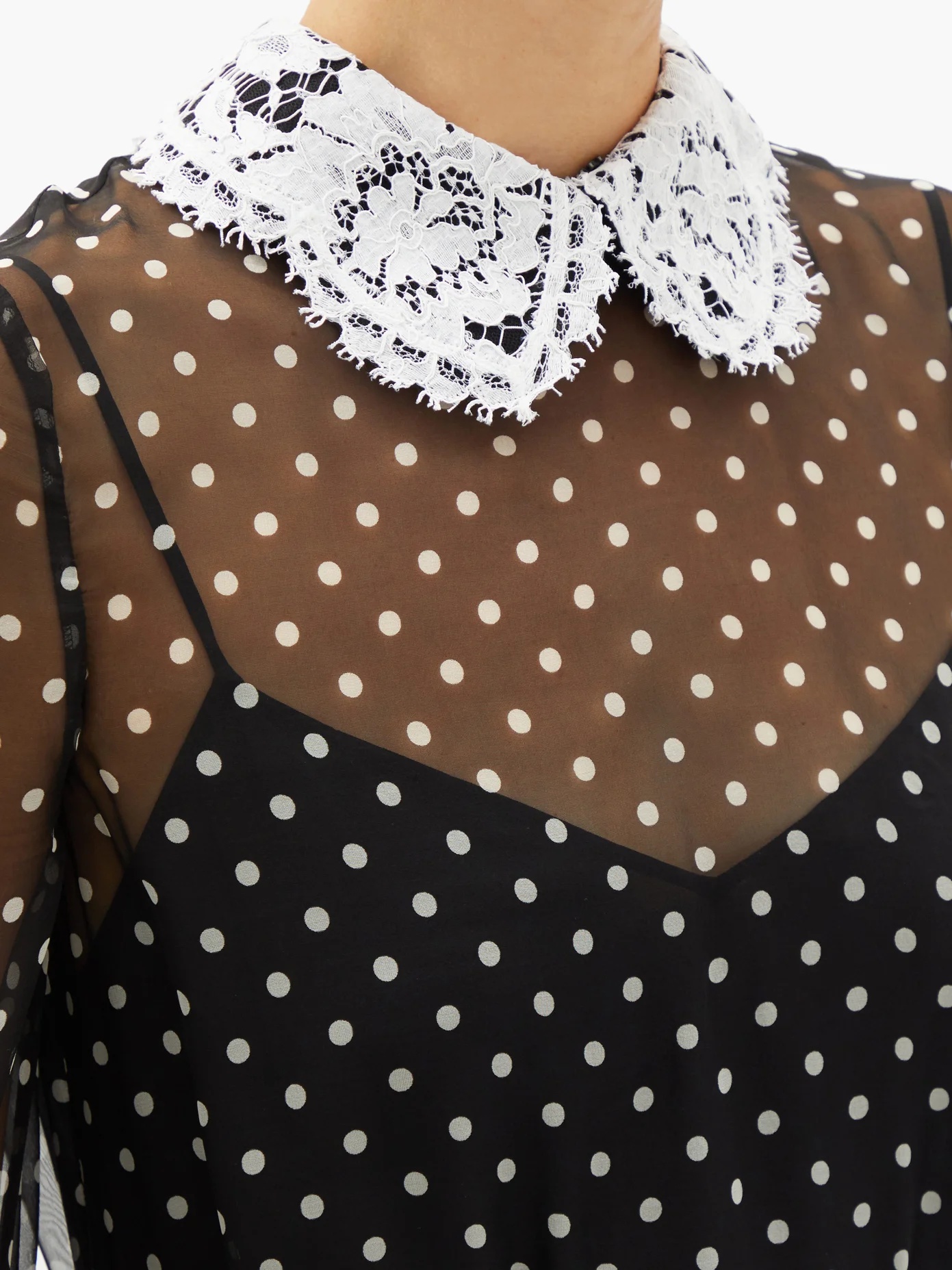 Lace-collar polka-dot chiffon gown - 4