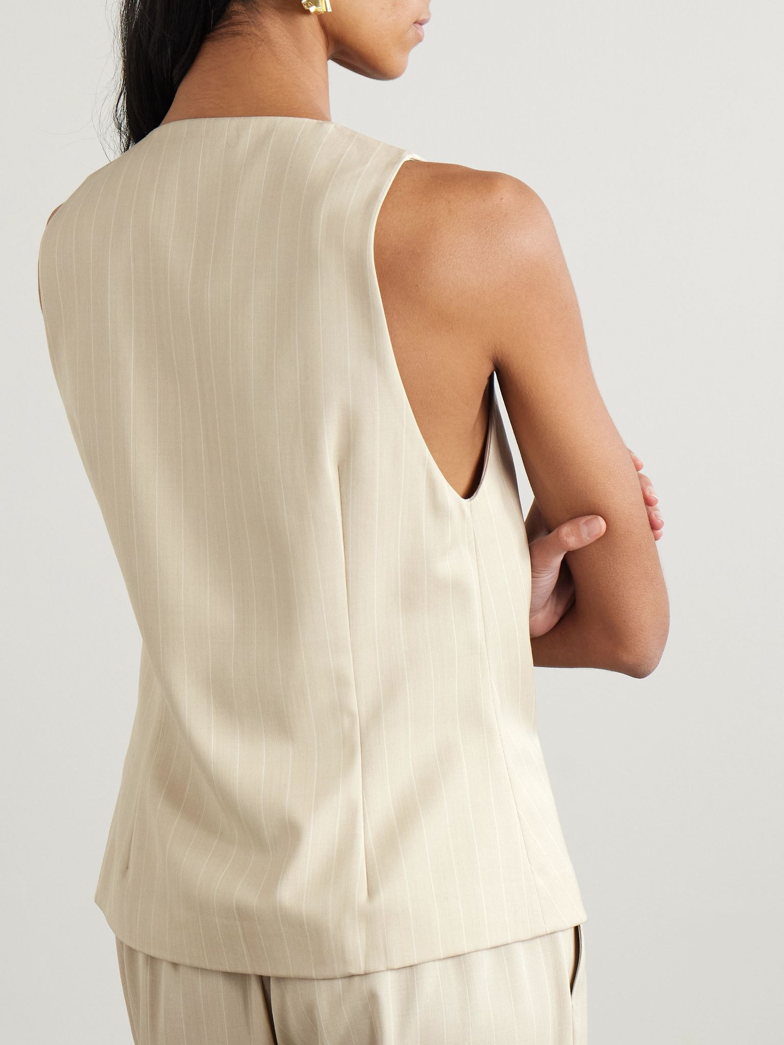 Pinstriped wool-blend twill vest Beige - 4