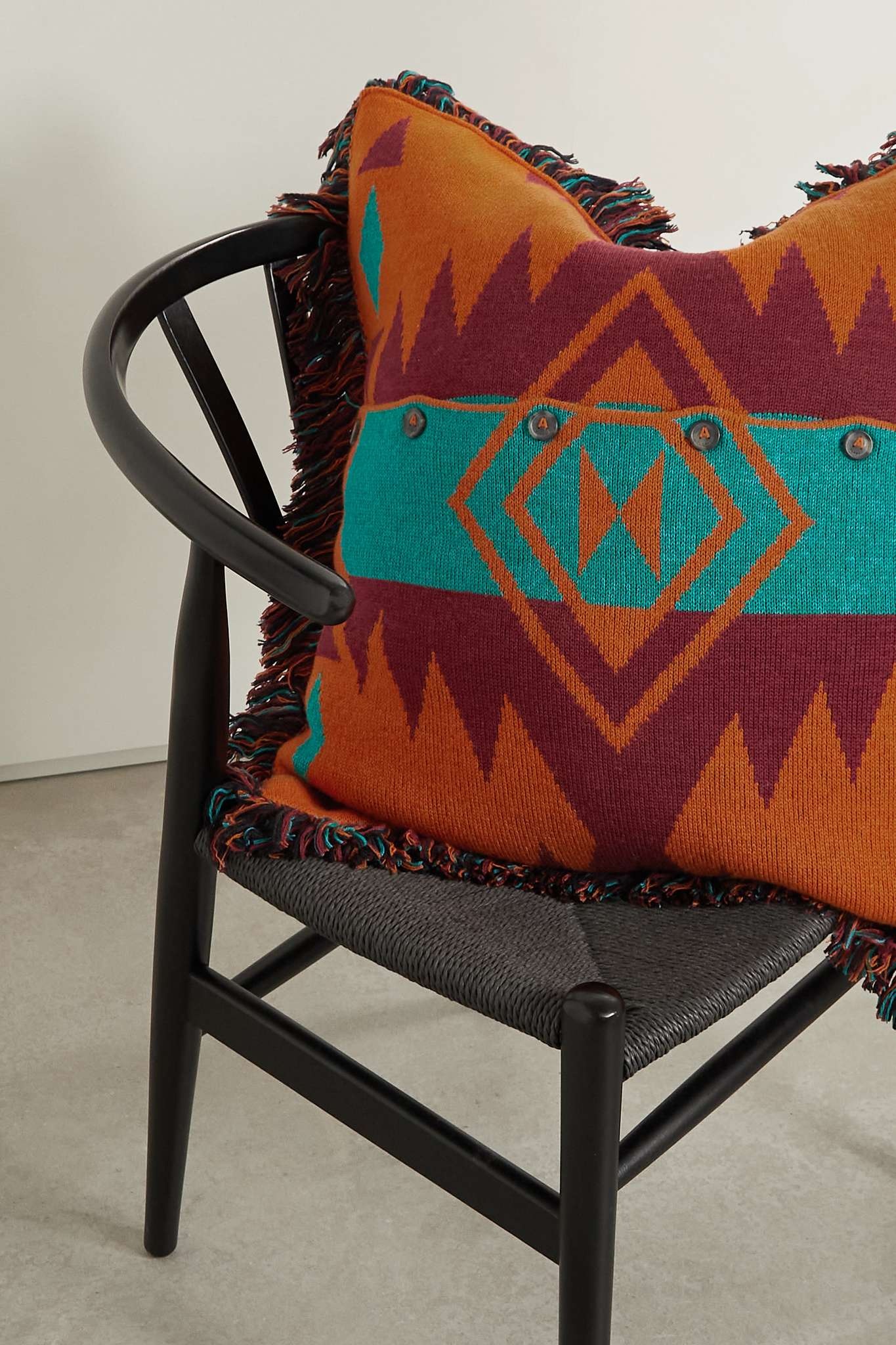 Icon fringed wool-blend jacquard cushion - 3