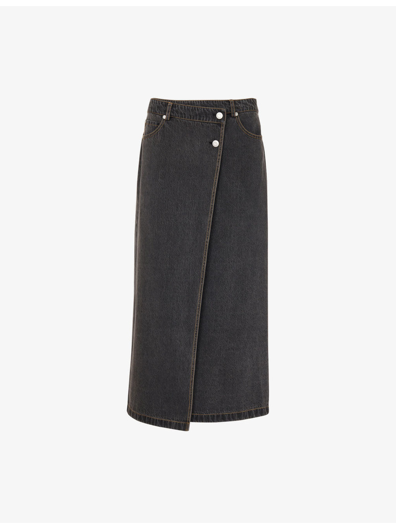Wrap Button-Up Denim Midi Skirt 1
