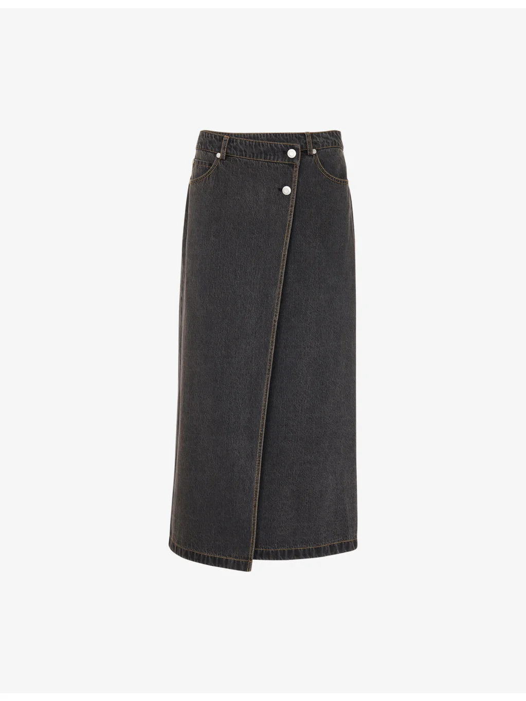 Wrap Button-Up Denim Midi Skirt - 1