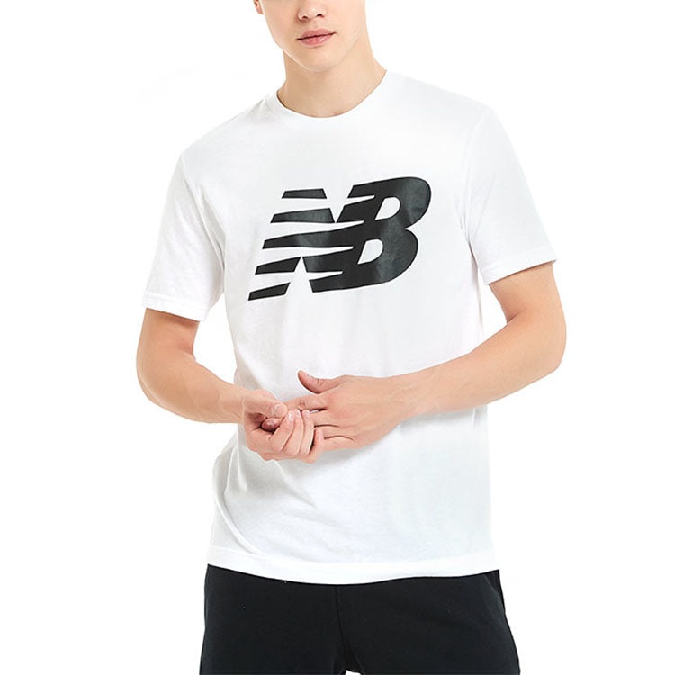 New Balance Men's New Balance Knit Breathable Athleisure Casual Sports LOGO Printing Short Sleeve Wh - 6