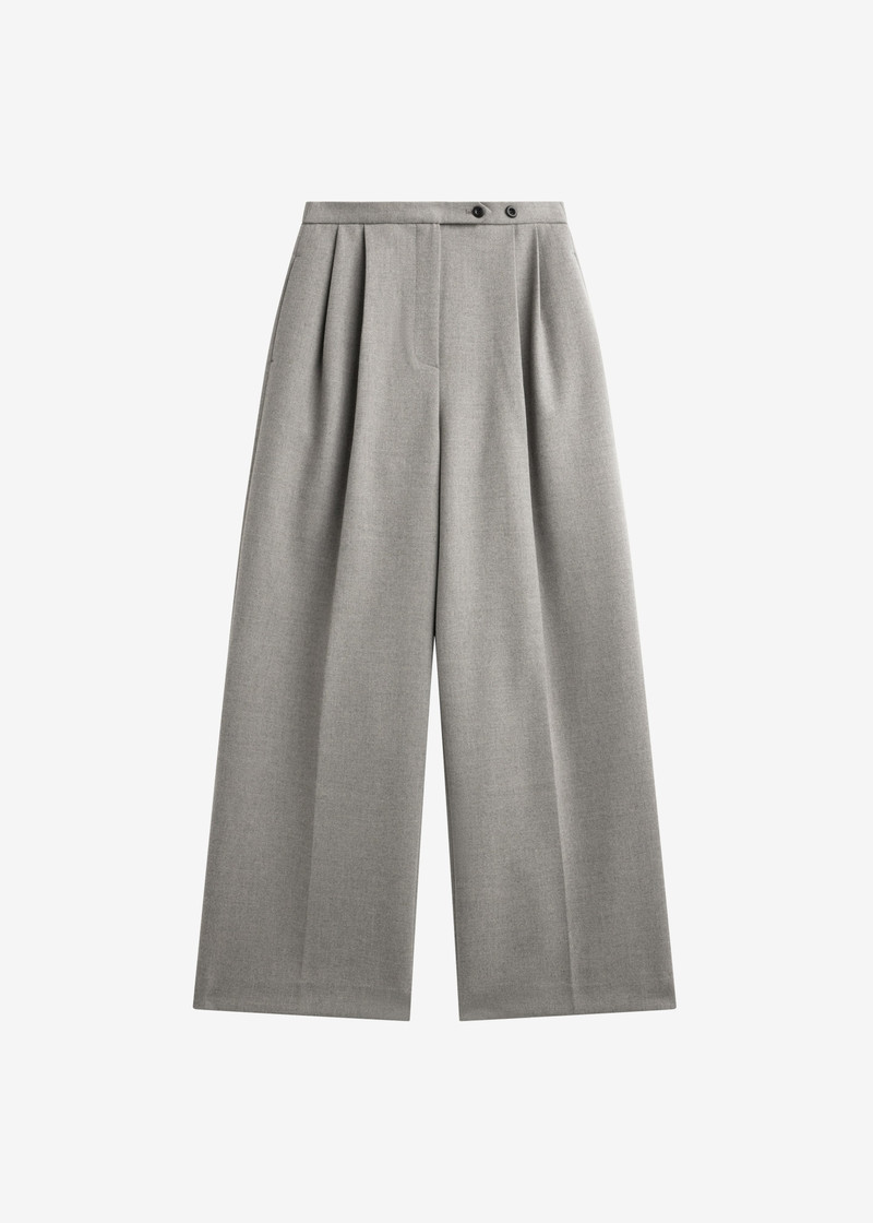 Haflso Pleated Wide Trousers - Beige Melange 1
