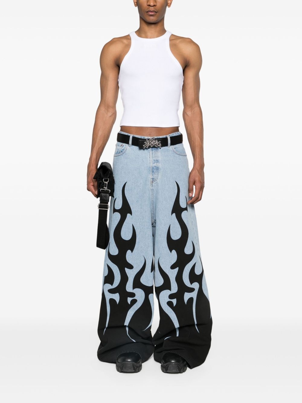 flame-print wide-leg jeans - 2