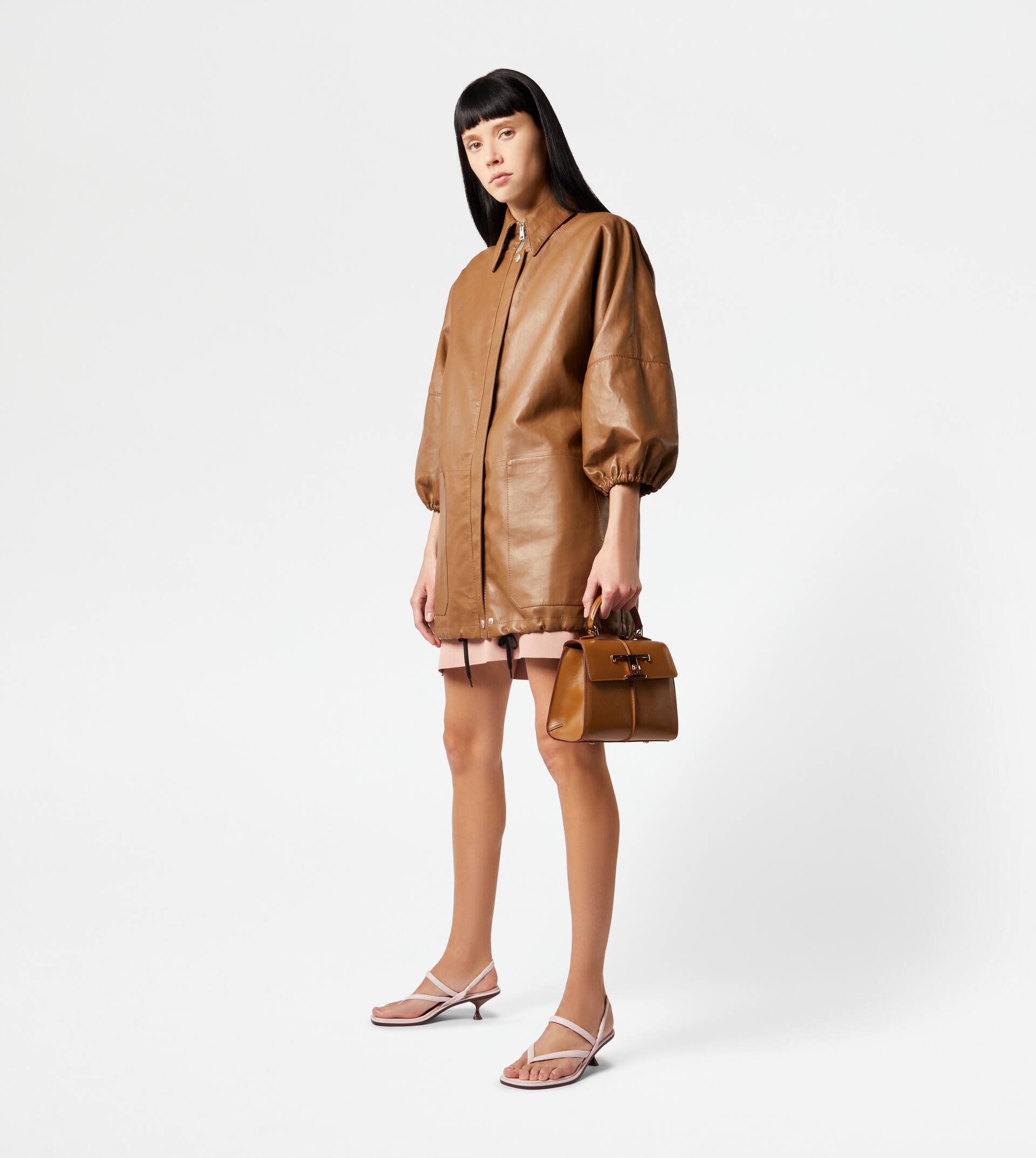 OVERCOAT IN LEATHER - BEIGE - 2