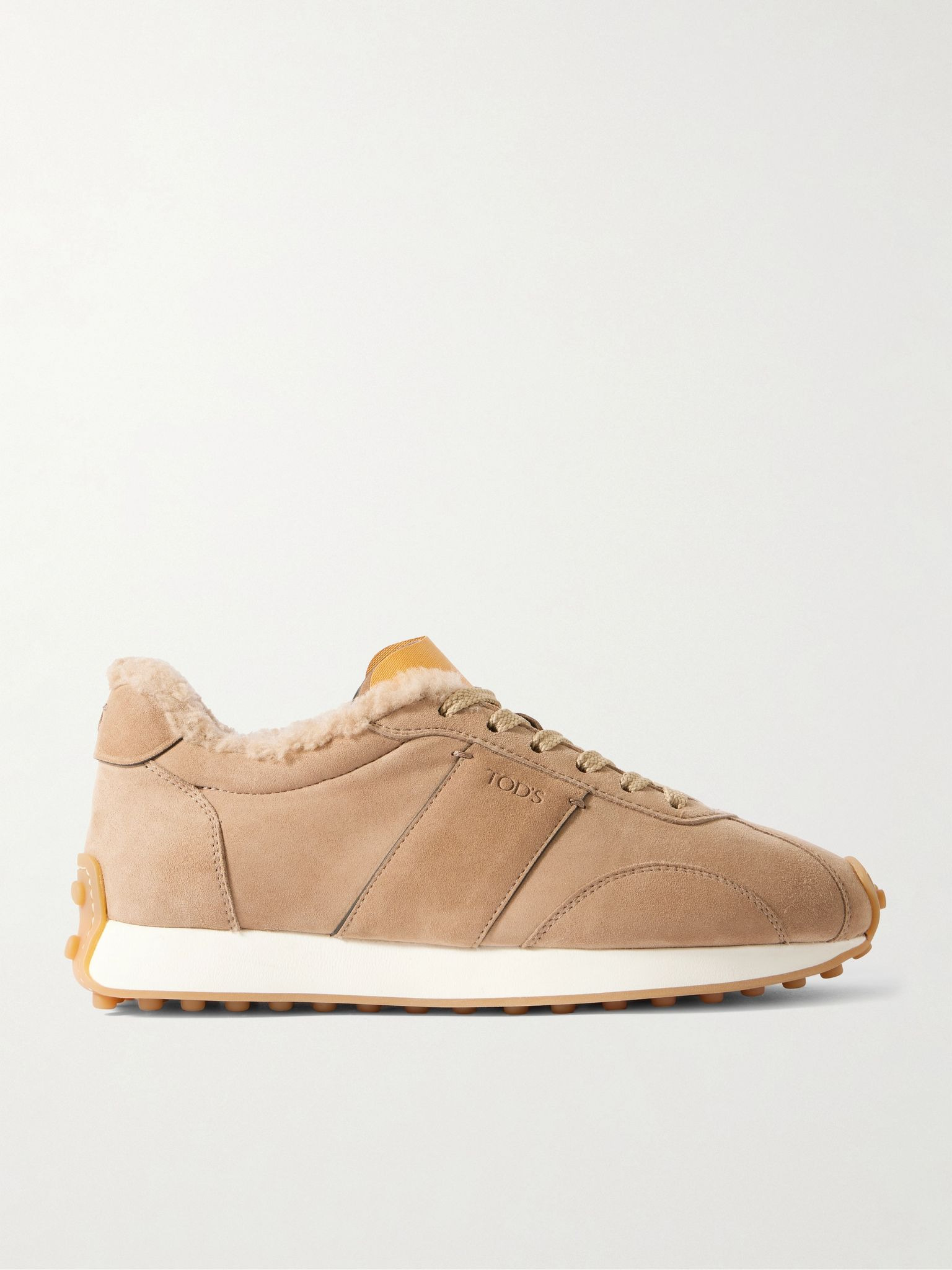 Sportivo Active embroidered shearling-trimmed suede sneakers Camel - 1