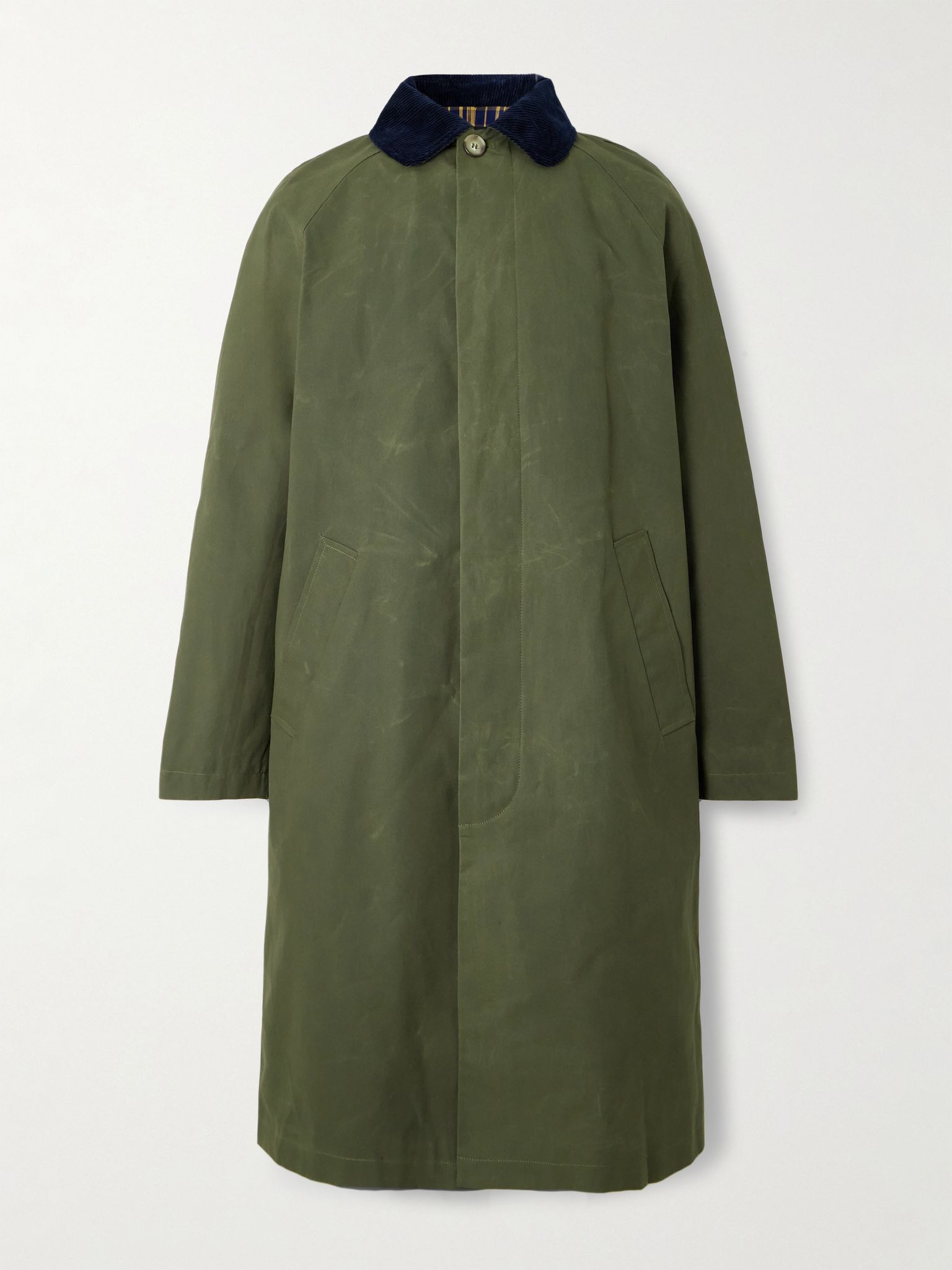 Gaspard Oversized Corduroy-Trimmed Coated Cotton-Canvas Coat Green - 1