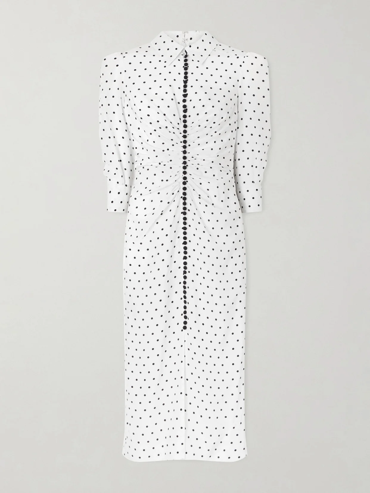 Ruched Polka-dot Silk Crepe De Chine Midi Dress - 1