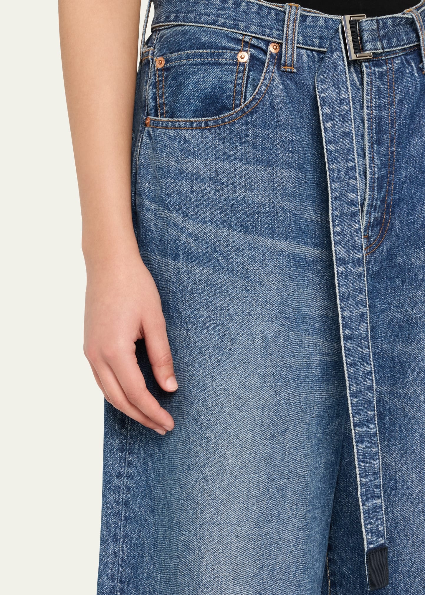 Belted Denim Pants - 5