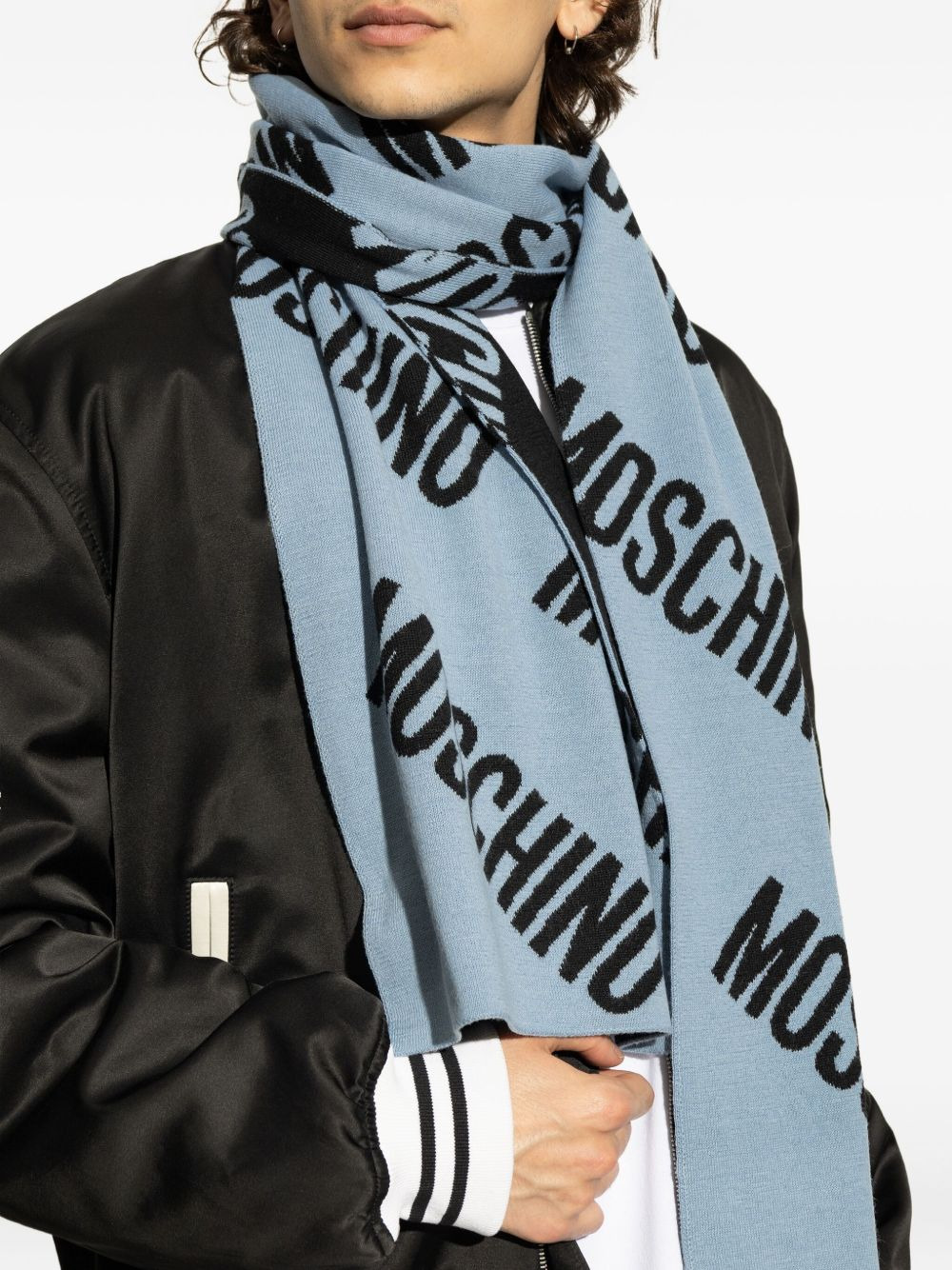 logo-pattern wool scarf - 4