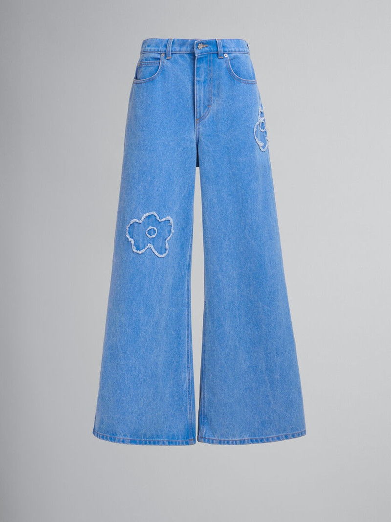 LIGHT BLUE DENIM WIDE LEG JEANS WITH PATCH DETAIL 1