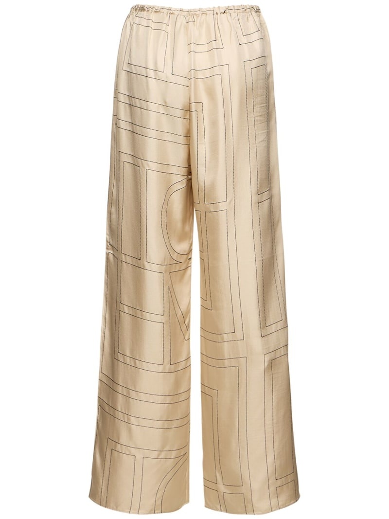 Monogram embroidered silk pants - 3