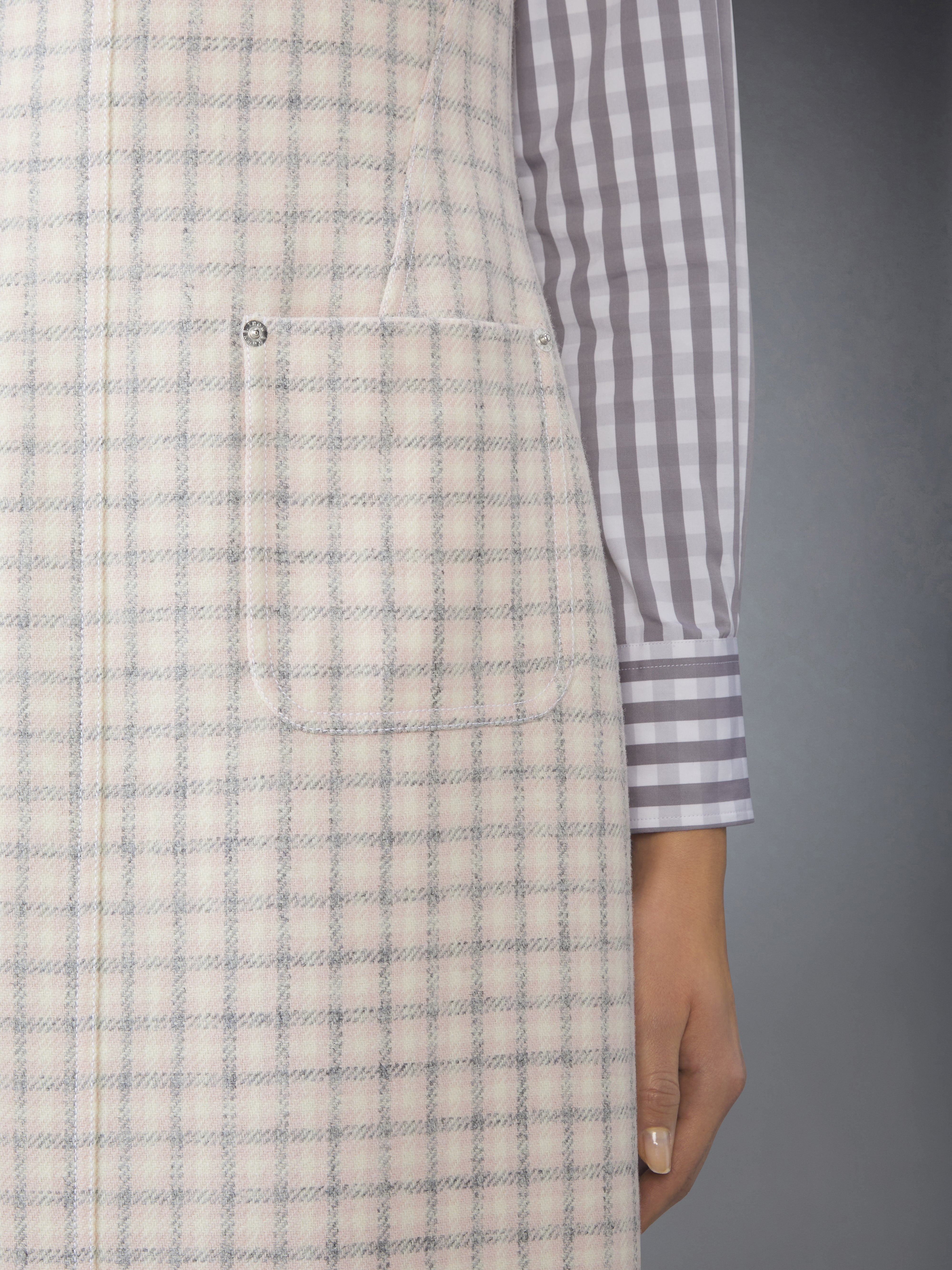 GUNCLUB CHECK HUNTING TWEED SQUARE NECK COLUMN DRESS - 11