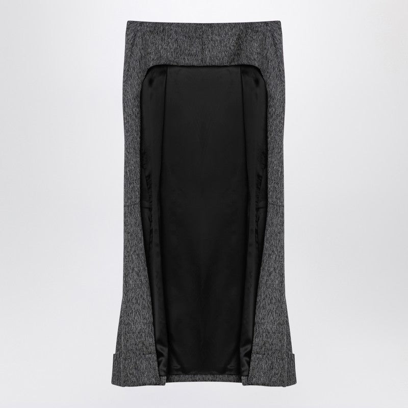 Prada Black/White Wool Weave Midi Skirt Women - 2