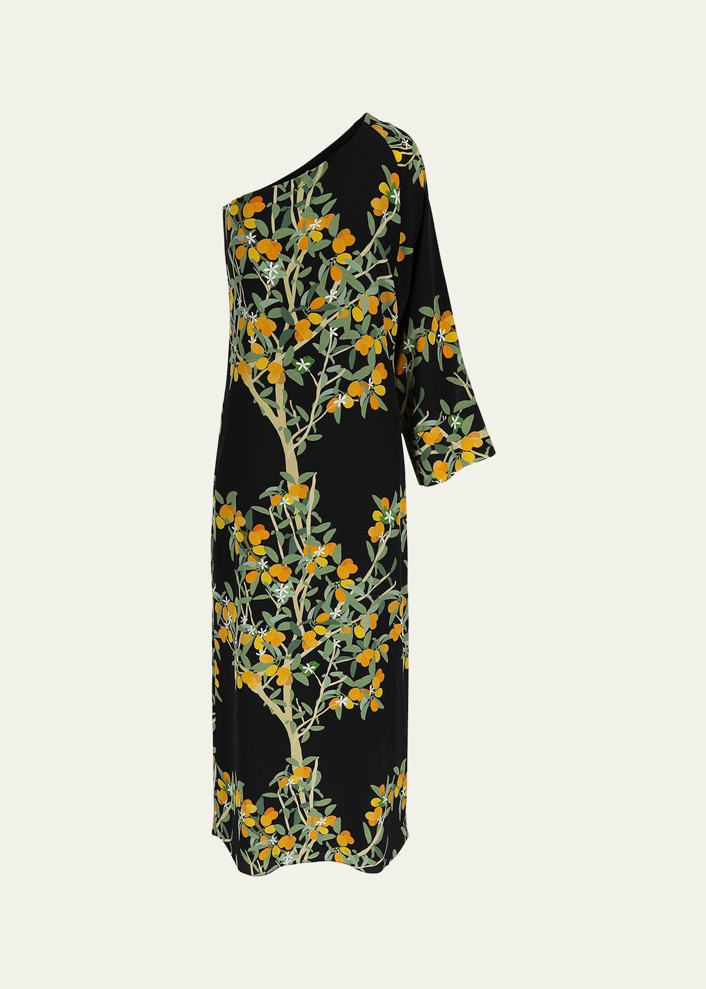Lola One-Shoulder Kumquat Print Midi Dress - 1