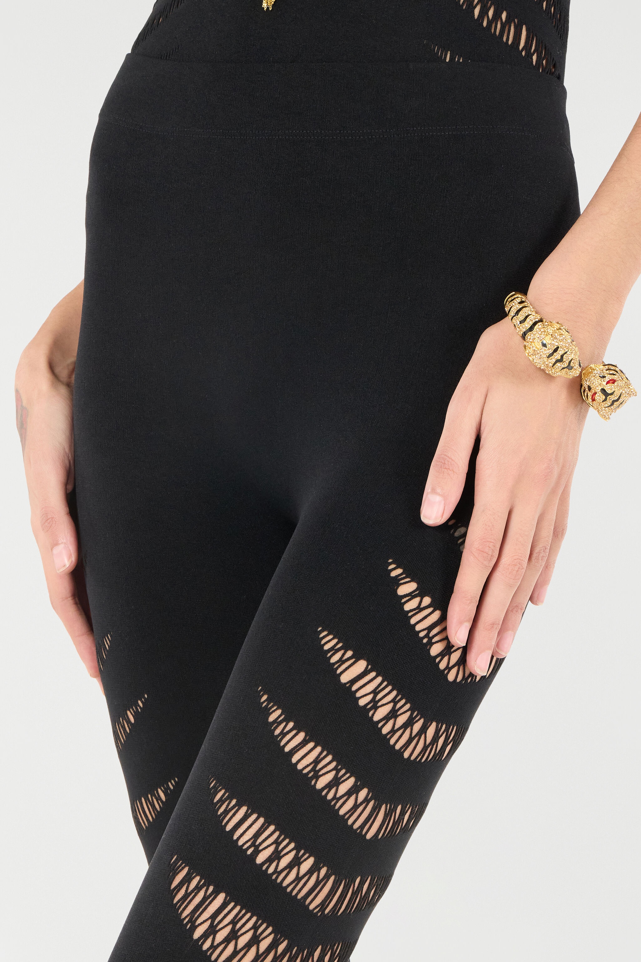 Leggings with Perforated Python Pattern - 6