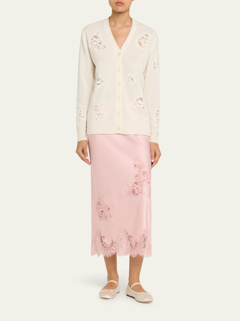 LoveShackFancy Vivia Satin Lace Midi Skirt outlook