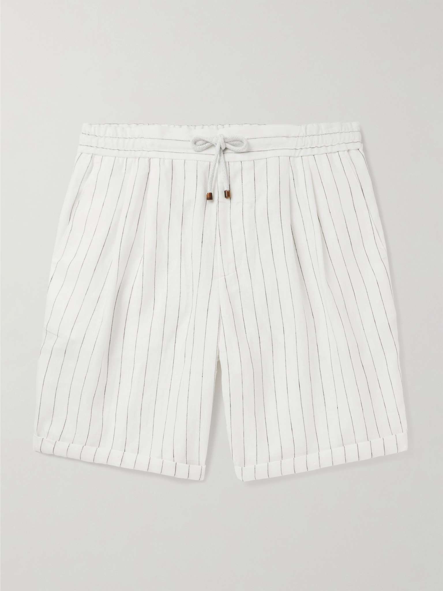 Straight-Leg Striped Linen Drawstring Shorts - 1