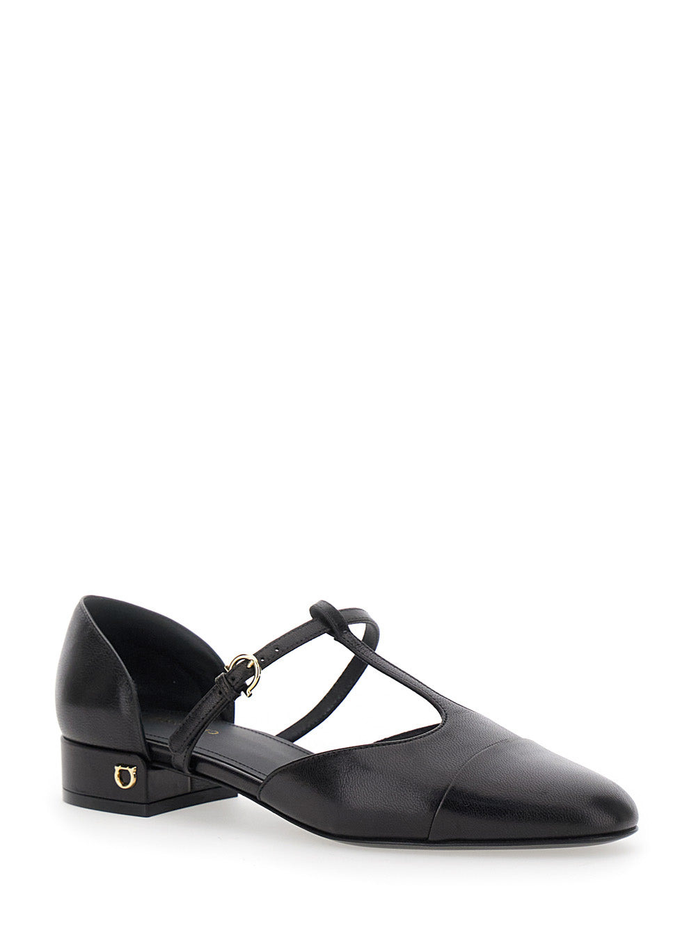 Ferragamo Women 'Lainette' Black Ballet Shoes With T-Strap And Round Toe In Leather Woman - 2
