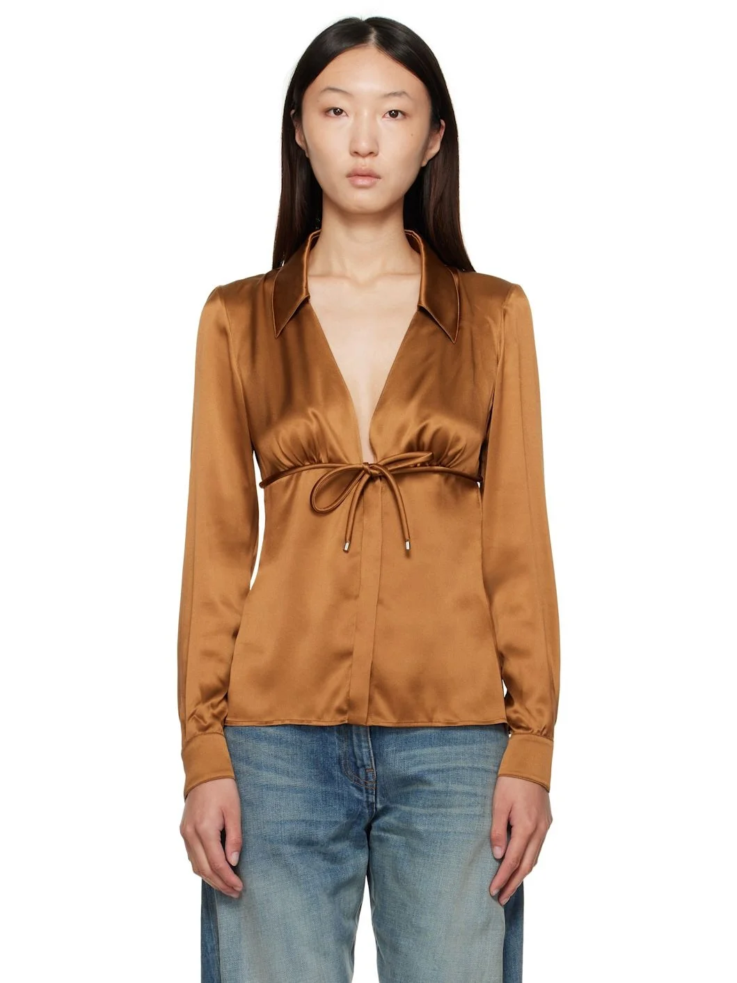 Brown Informal Silk Shirt - 1