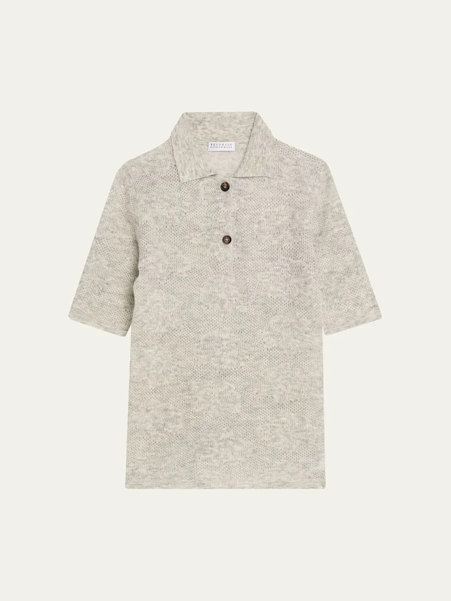 Lace-Effect Polo Short-Sleeve Sweater - 1