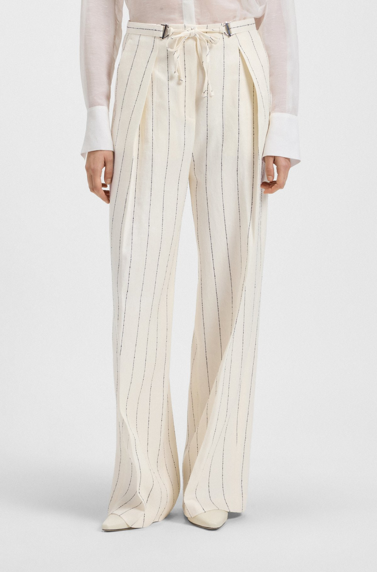 LOOSE-FIT SUIT TROUSERS IN STRIPED LINEN-BLEND BOUCLÉ - 2