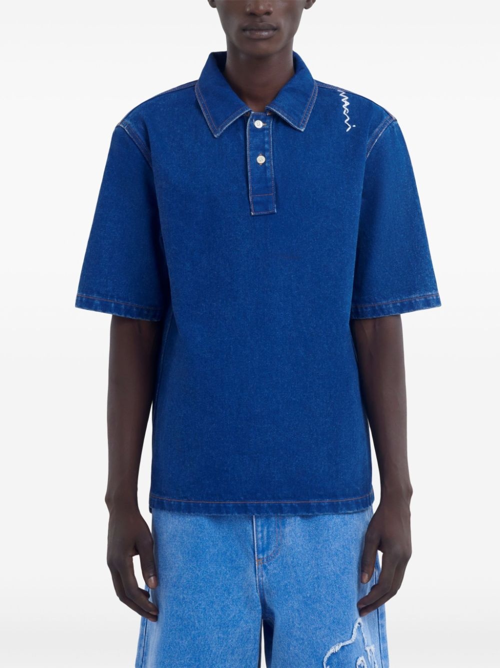 embroidered denim polo - 3