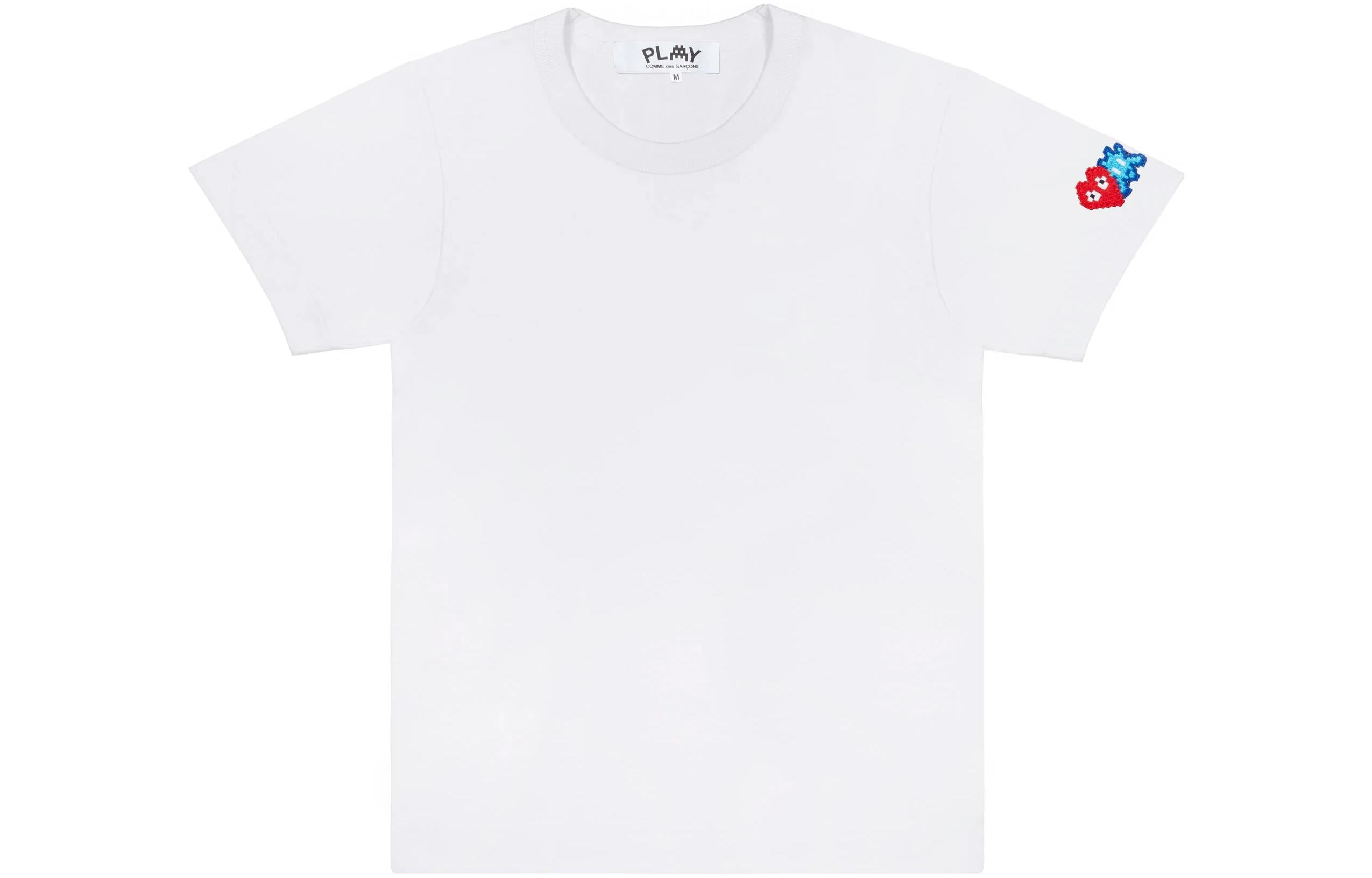 COMME des GARCONS PLAY Invader T-Shirt Red And Blue Sleeve Emblem 'White' AZ-T328-051 - 2